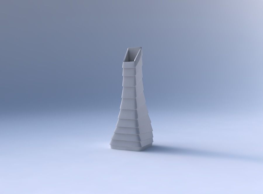 Vase squeezed and bent rectangle with horizontal inverted layers 3D print model_4
