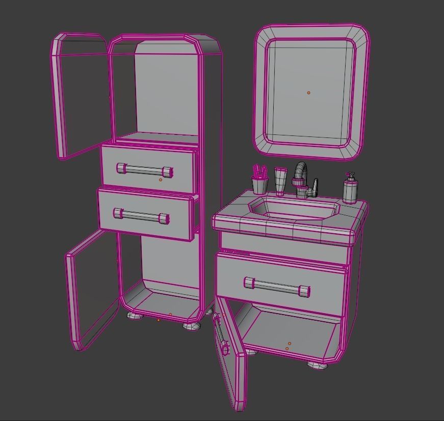 Cartoon Bathroom Package Low-poly 3D model_7