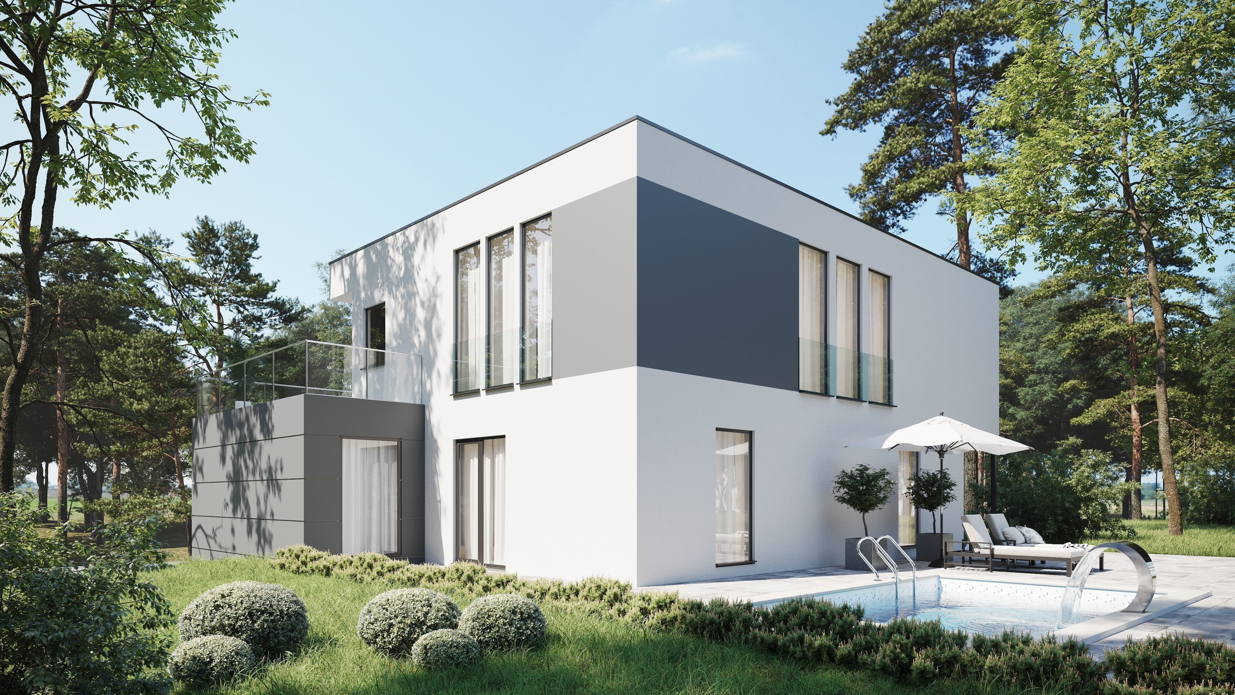 Modern house Low-poly 3D model_1