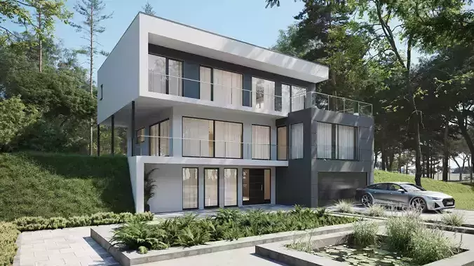 Modern house Low-poly 3D model