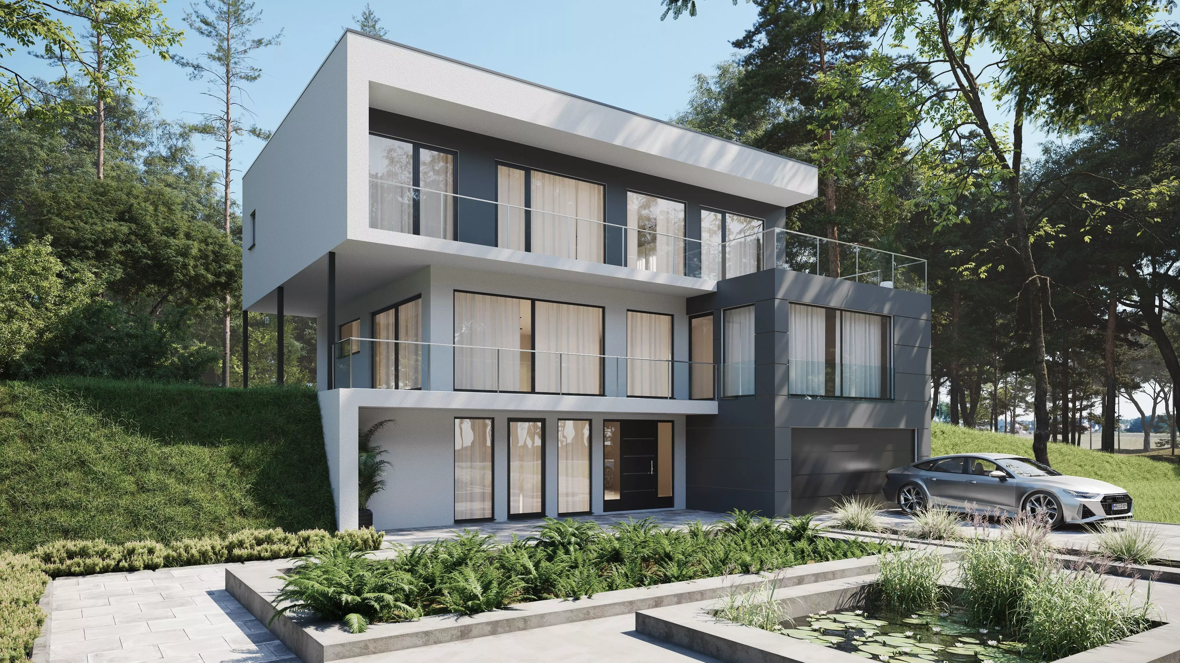 Modern house Low-poly 3D model_0