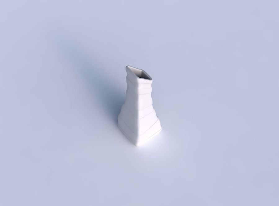 Vase squeezed and bent rectangle with smooth horizontal ribbons 3D print model_1