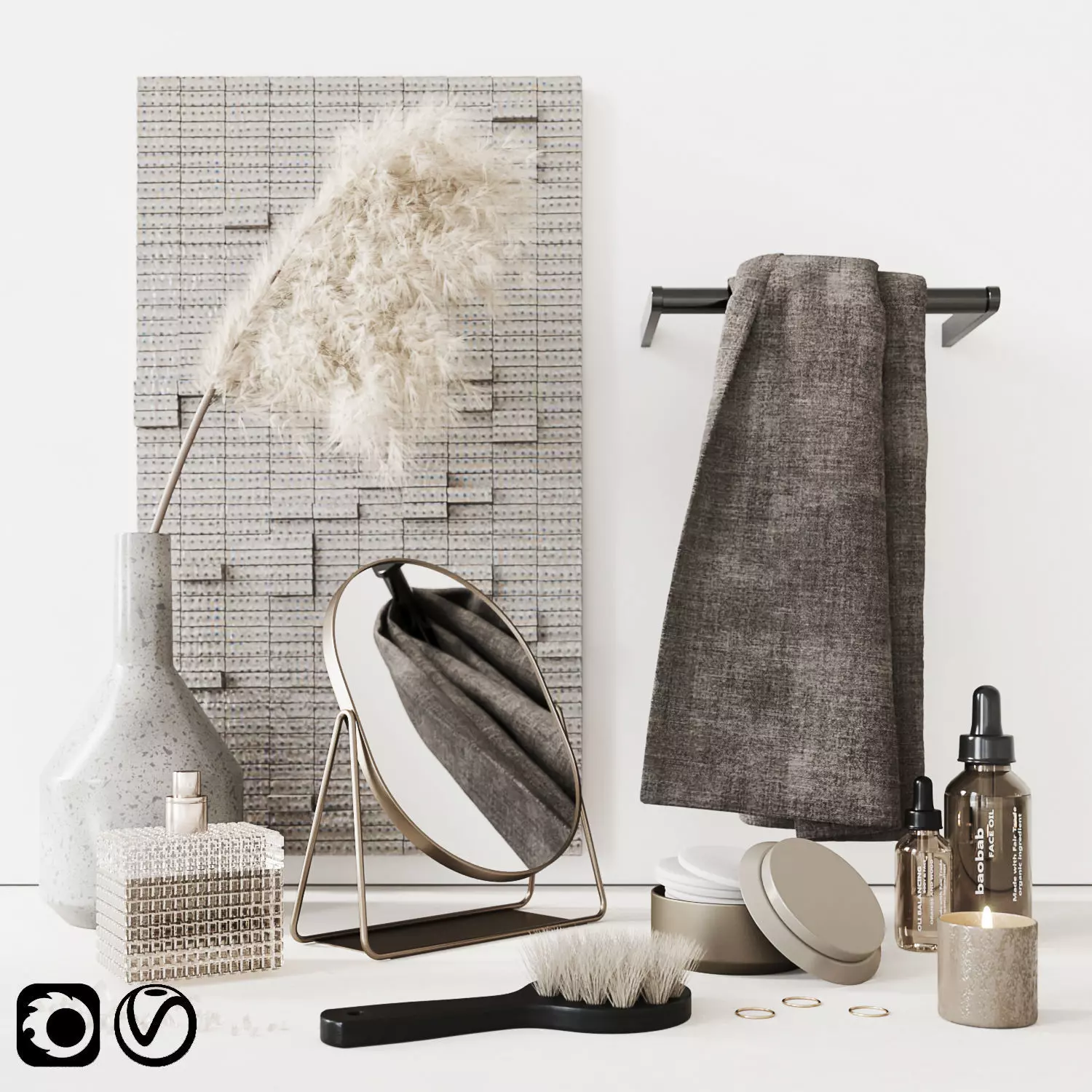 Beige bathroom set 3D model