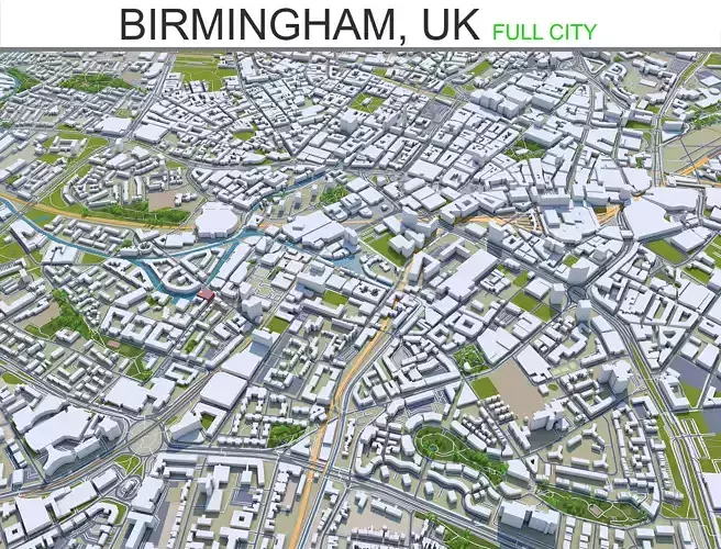 Birmingham City in United Kingdom Low-poly 3D model