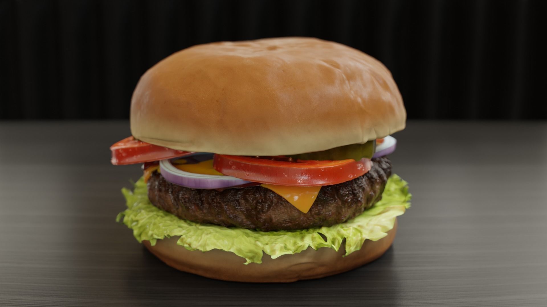 Cheeseburger hamburger with lettuce and tomatoes Low-poly 3D model_6