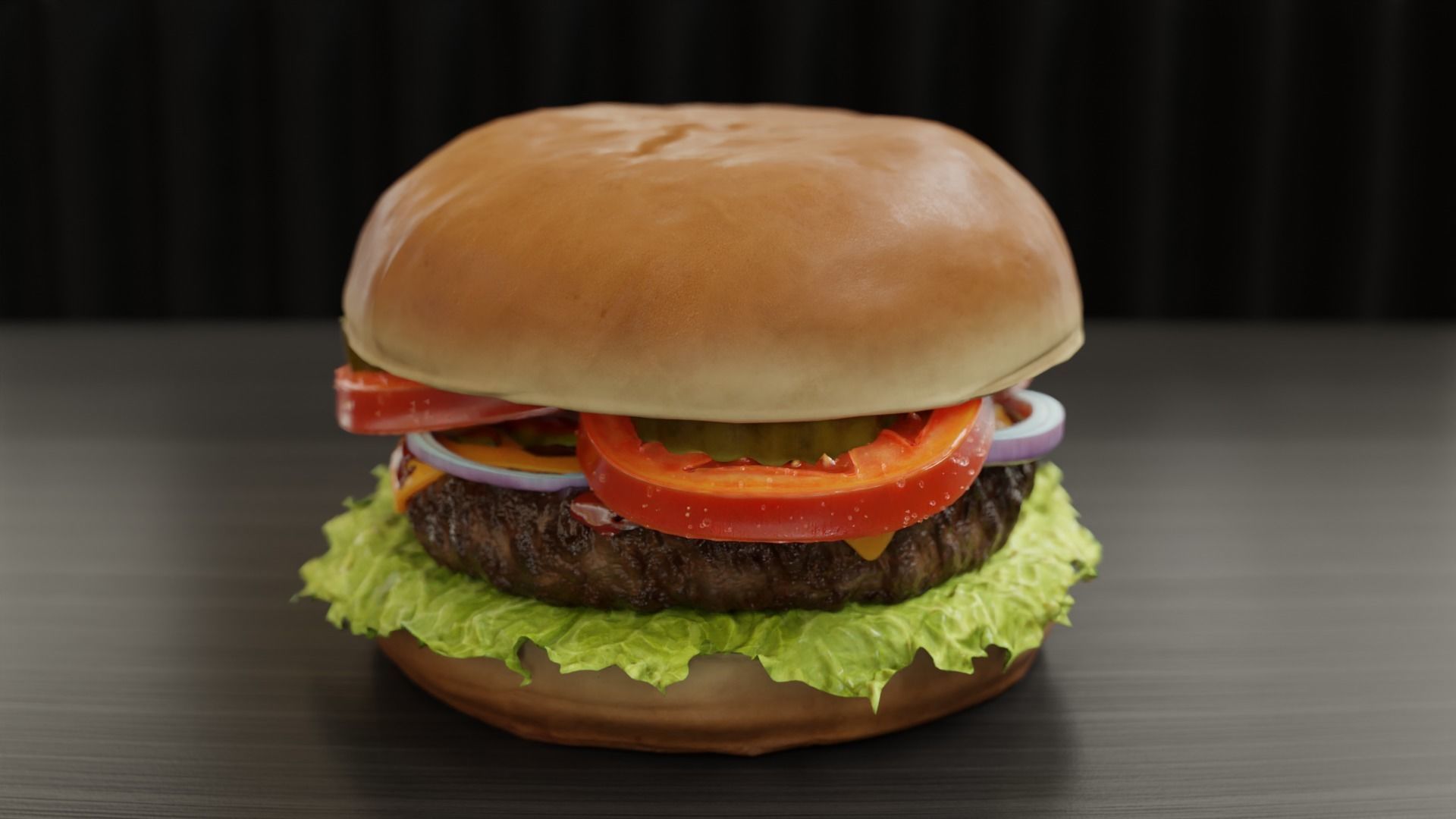 Cheeseburger hamburger with lettuce and tomatoes Low-poly 3D model_11