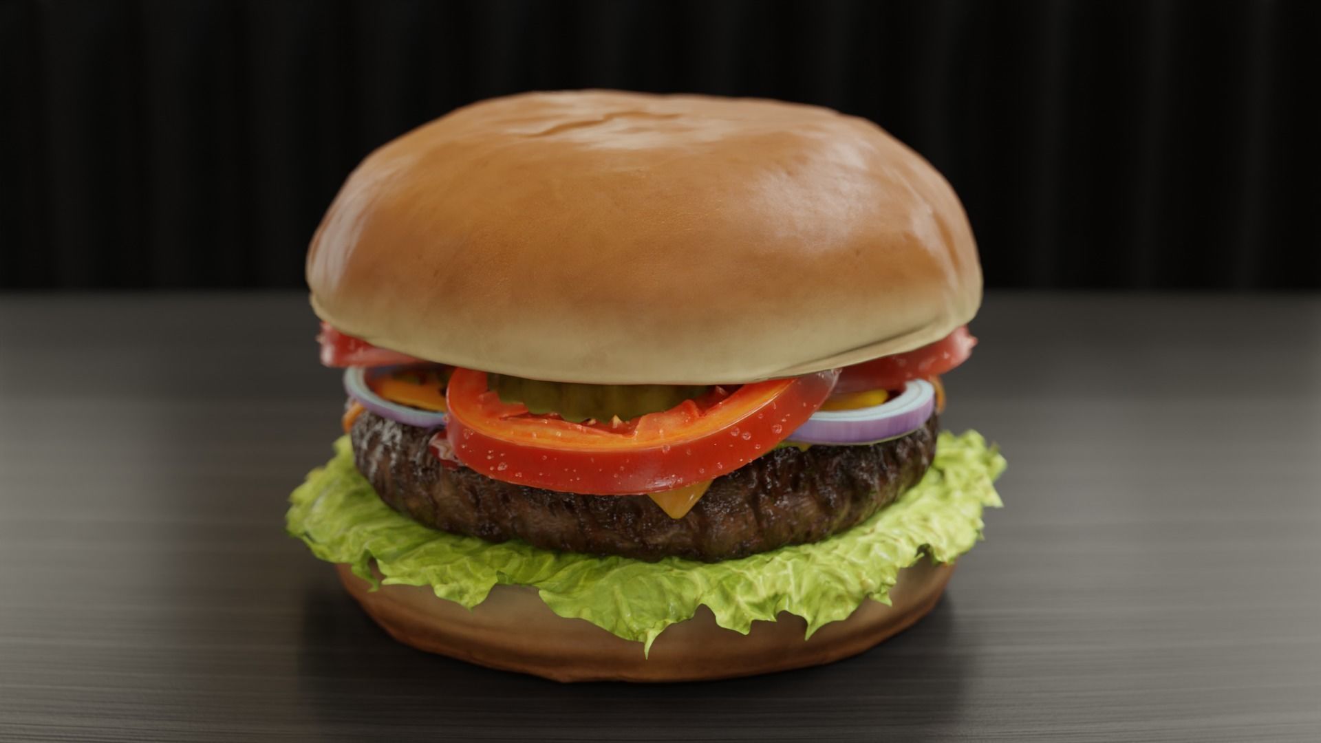 Cheeseburger hamburger with lettuce and tomatoes Low-poly 3D model_10