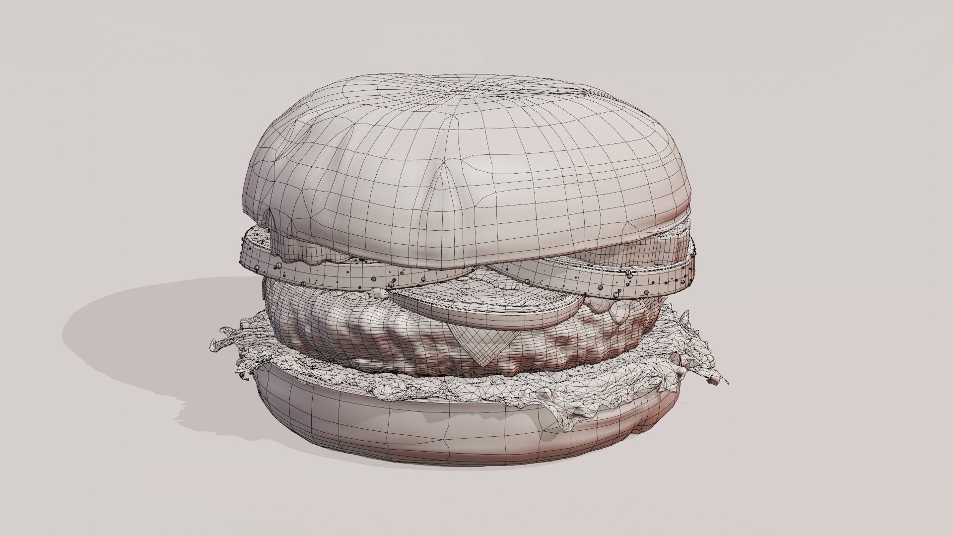 Cheeseburger hamburger with lettuce and tomatoes Low-poly 3D model_37