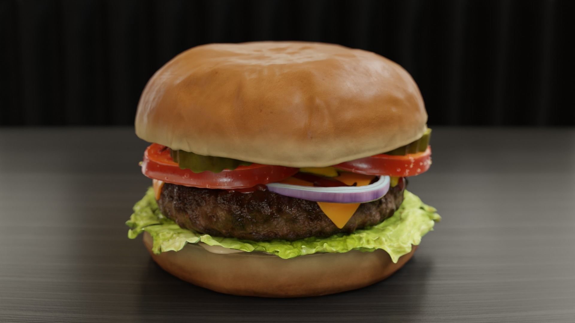 Cheeseburger hamburger with lettuce and tomatoes Low-poly 3D model_20
