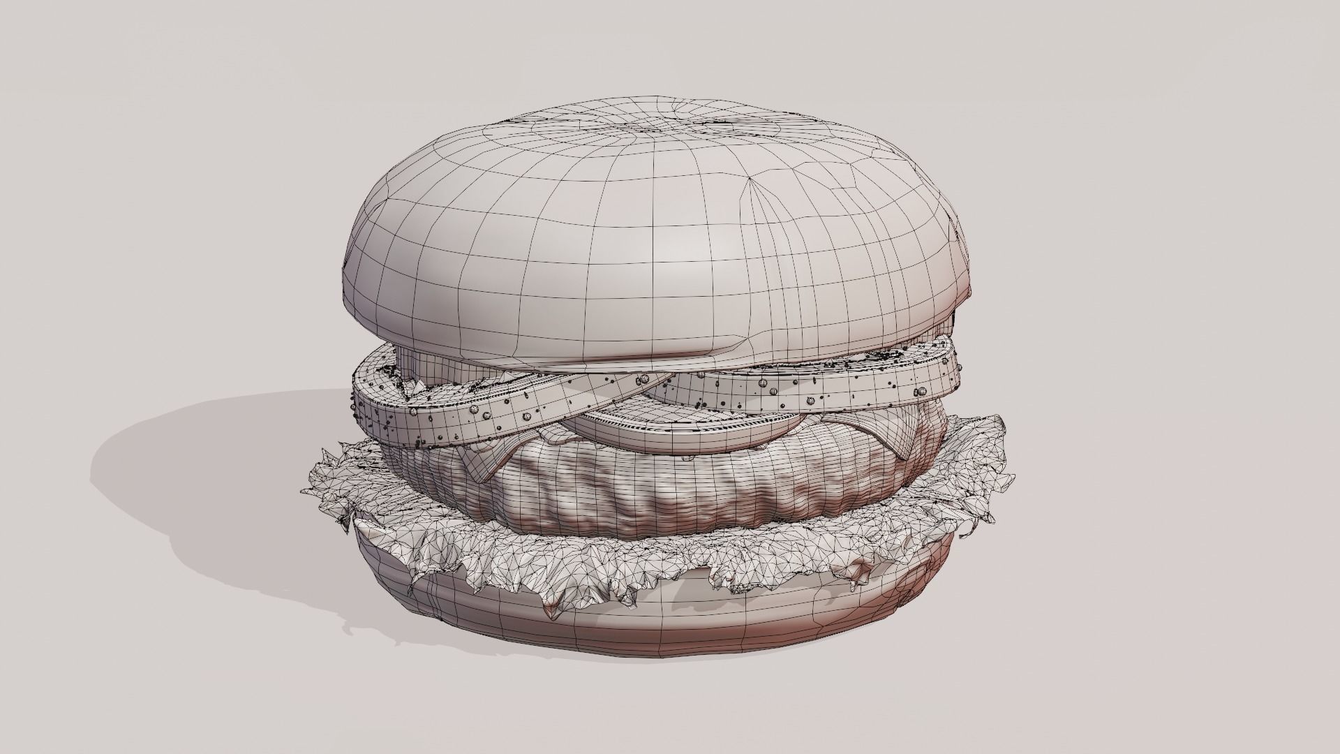 Cheeseburger hamburger with lettuce and tomatoes Low-poly 3D model_26