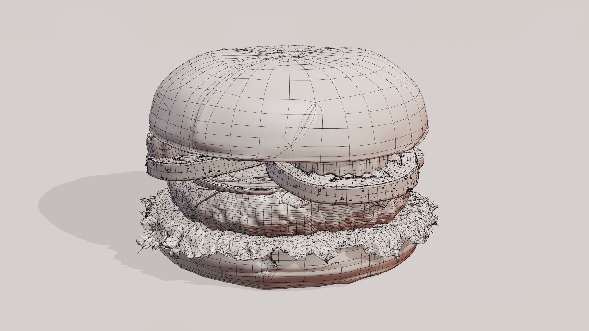 Cheeseburger hamburger with lettuce and tomatoes Low-poly 3D model_30