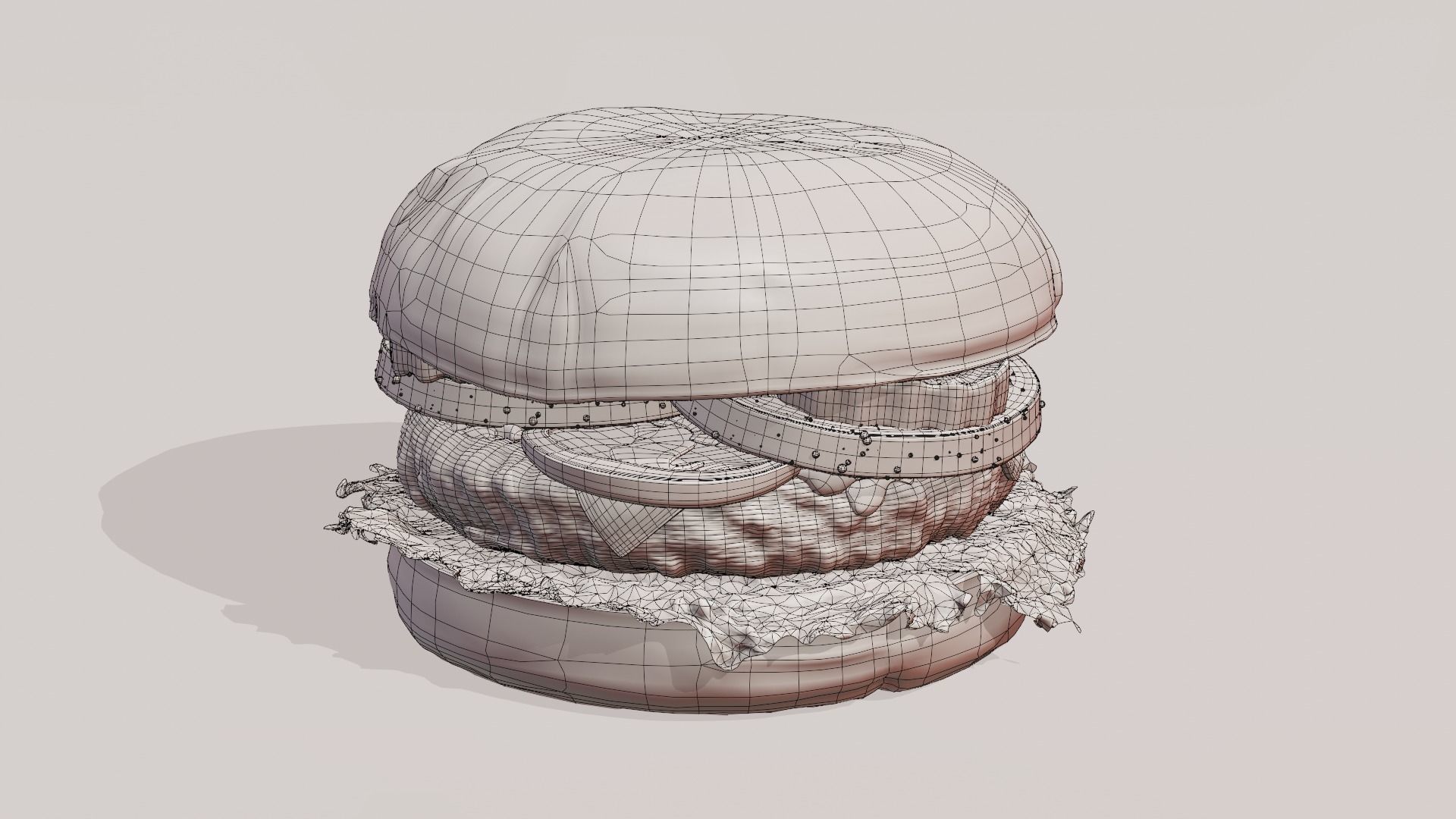Cheeseburger hamburger with lettuce and tomatoes Low-poly 3D model_36