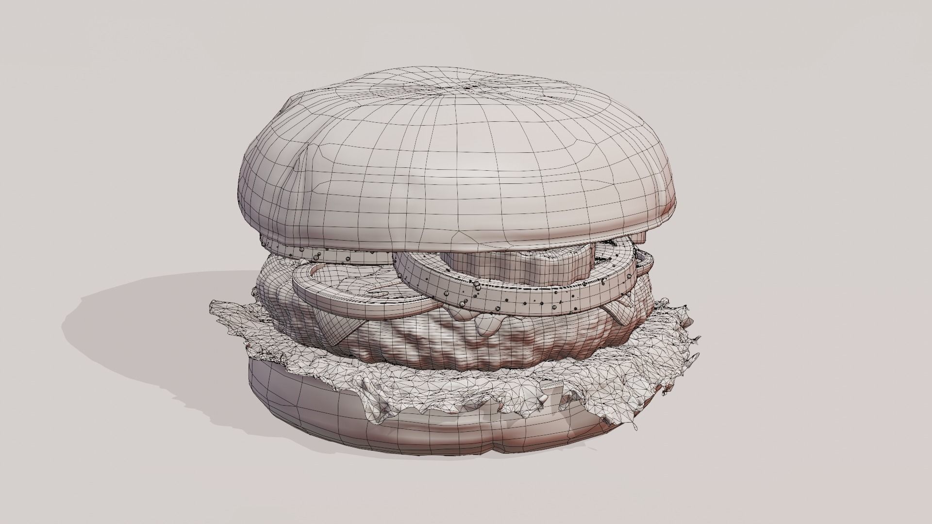 Cheeseburger hamburger with lettuce and tomatoes Low-poly 3D model_35
