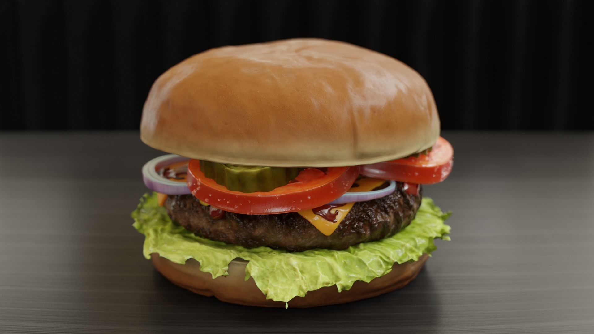 Cheeseburger hamburger with lettuce and tomatoes Low-poly 3D model_15