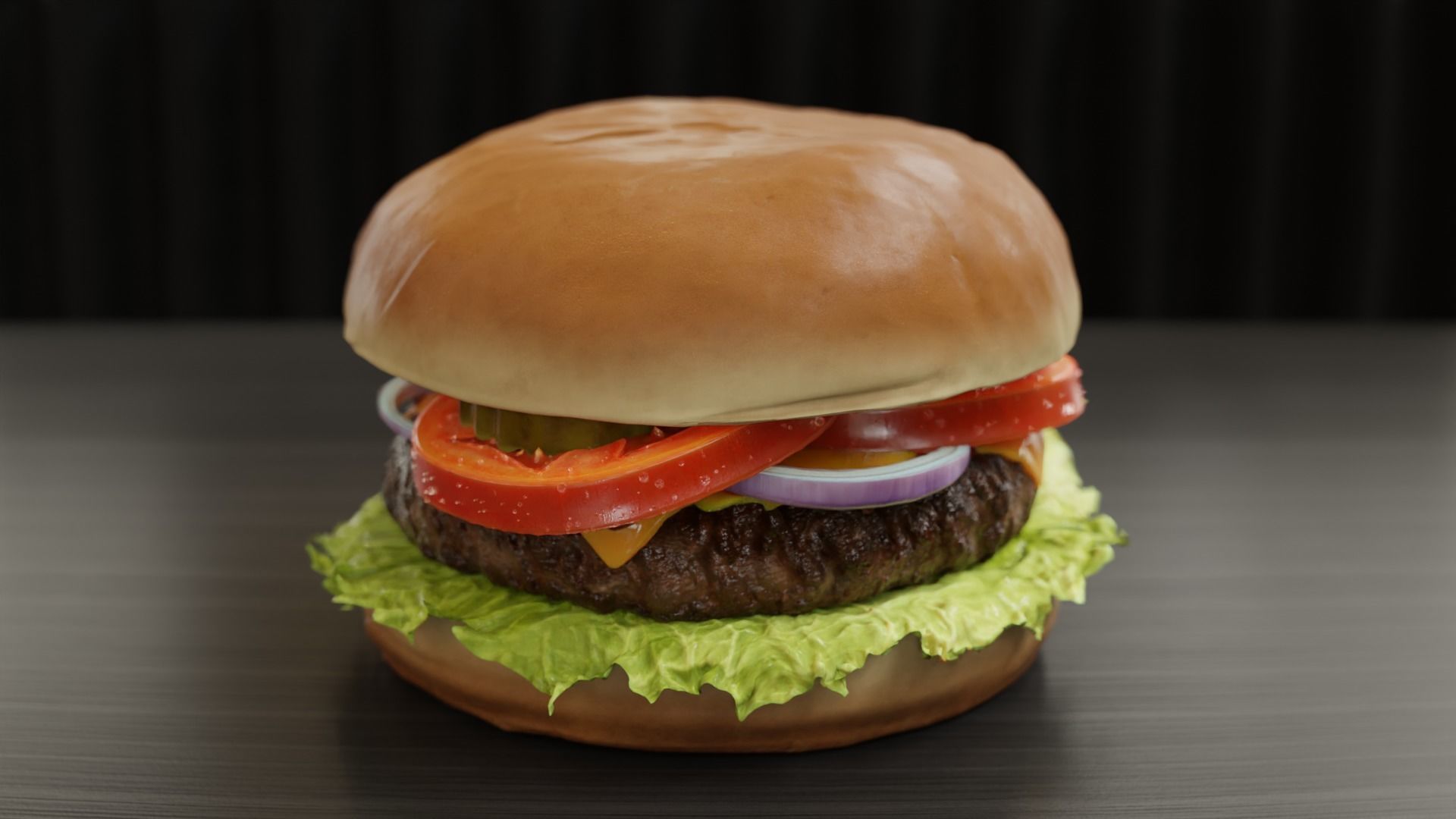 Cheeseburger hamburger with lettuce and tomatoes Low-poly 3D model_9