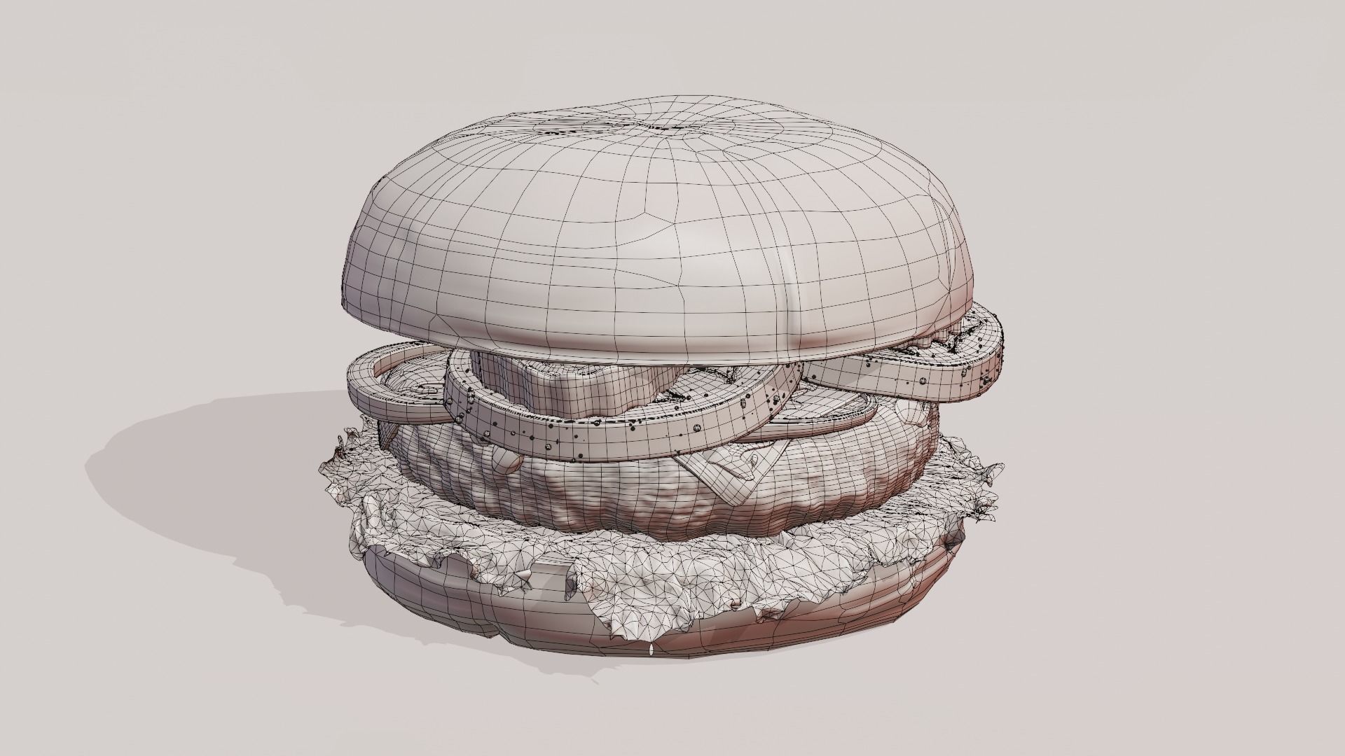 Cheeseburger hamburger with lettuce and tomatoes Low-poly 3D model_33