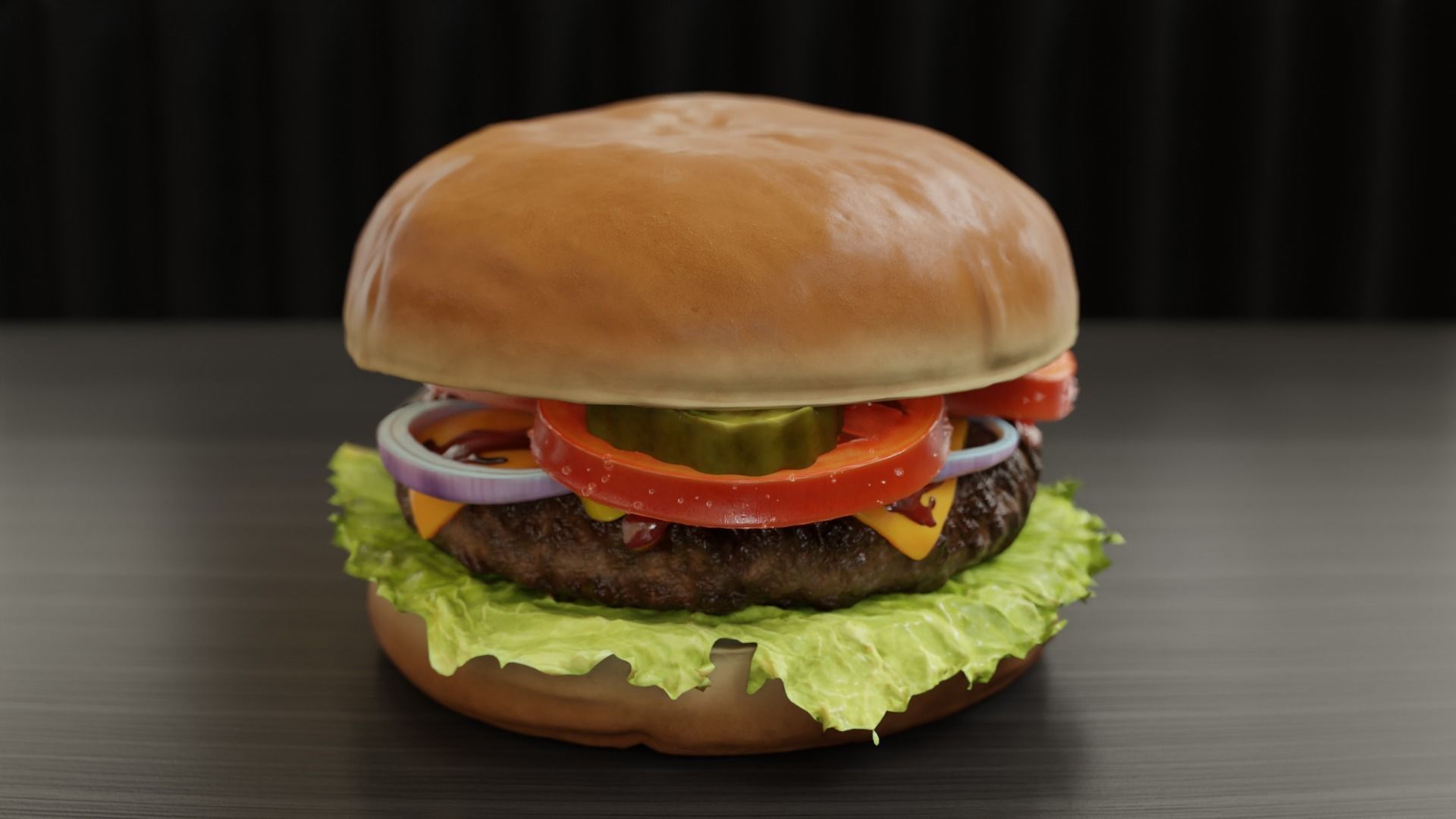 Cheeseburger hamburger with lettuce and tomatoes Low-poly 3D model_16