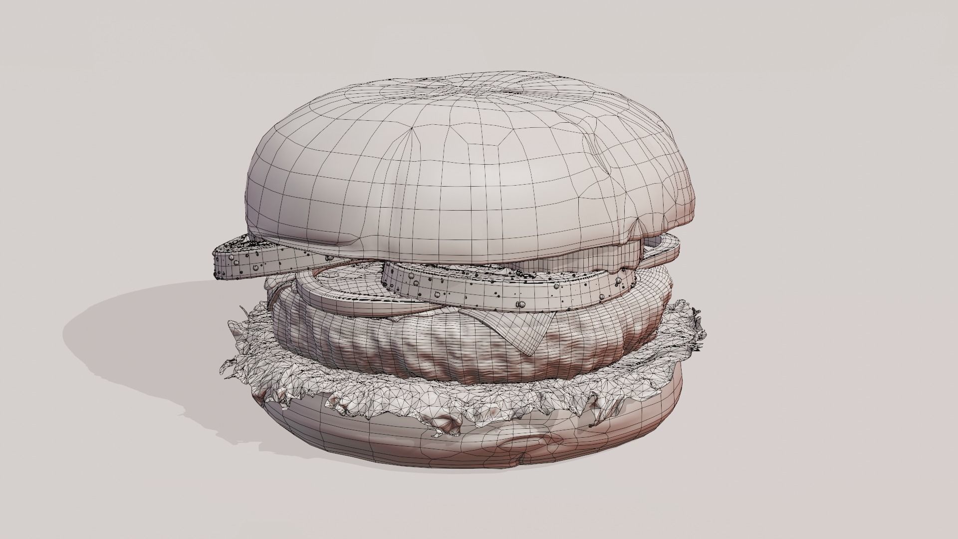 Cheeseburger hamburger with lettuce and tomatoes Low-poly 3D model_24