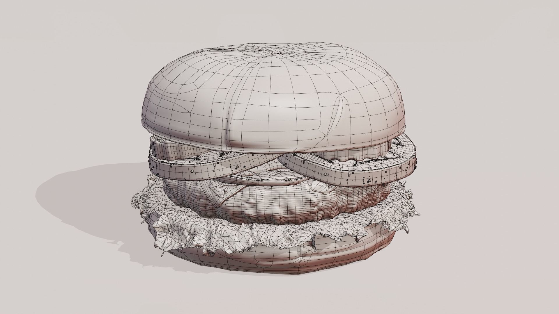 Cheeseburger hamburger with lettuce and tomatoes Low-poly 3D model_31