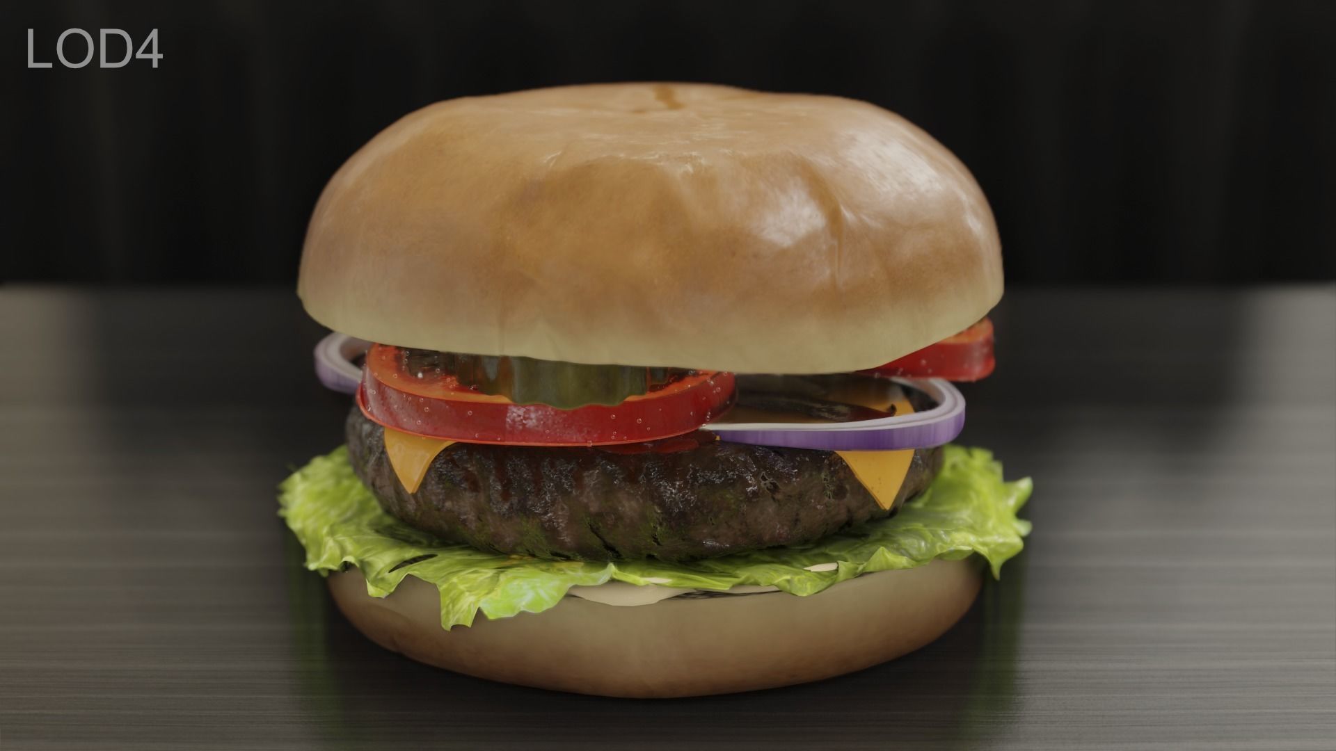 Cheeseburger hamburger with lettuce and tomatoes Low-poly 3D model_42