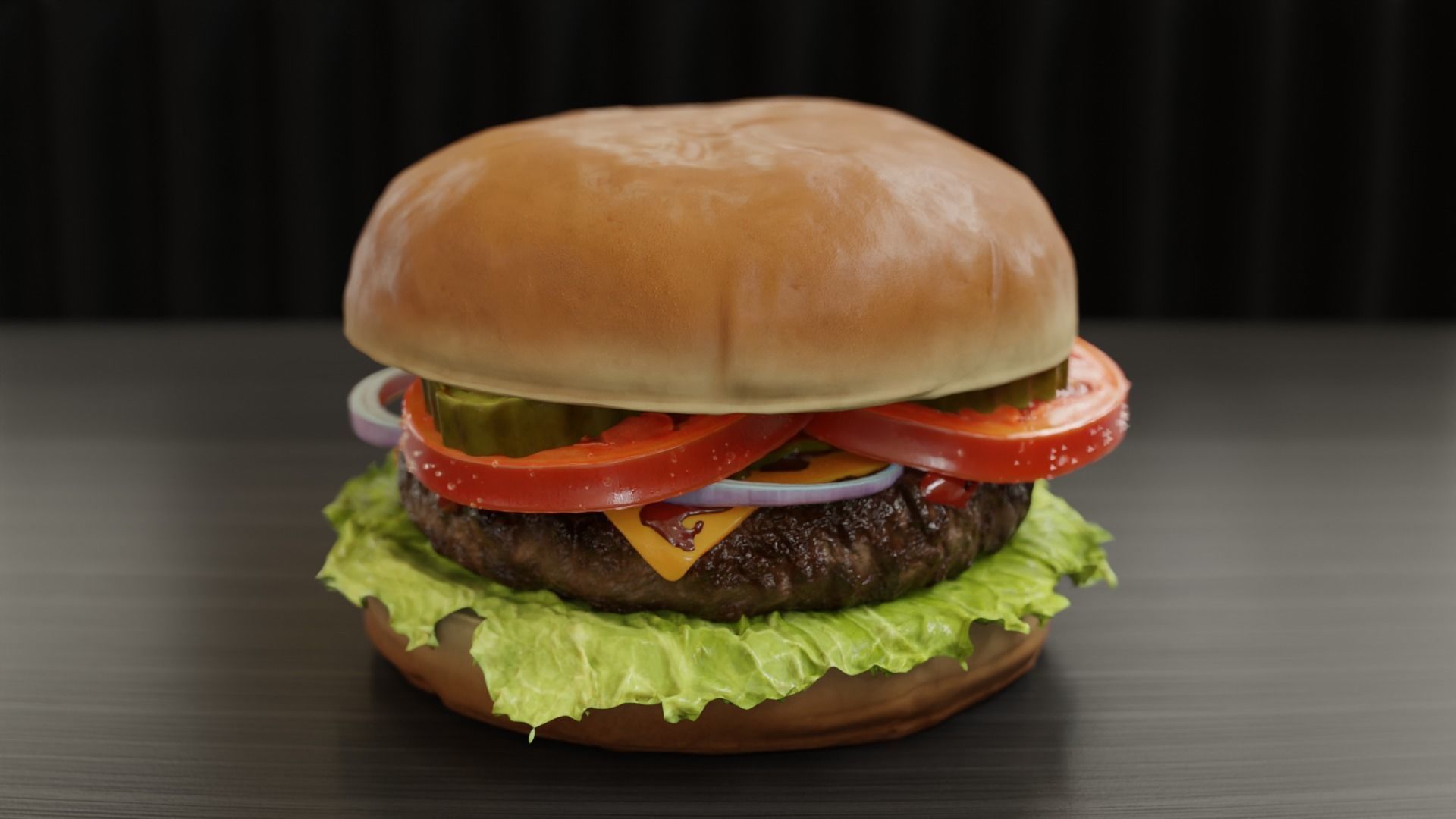 Cheeseburger hamburger with lettuce and tomatoes Low-poly 3D model_14