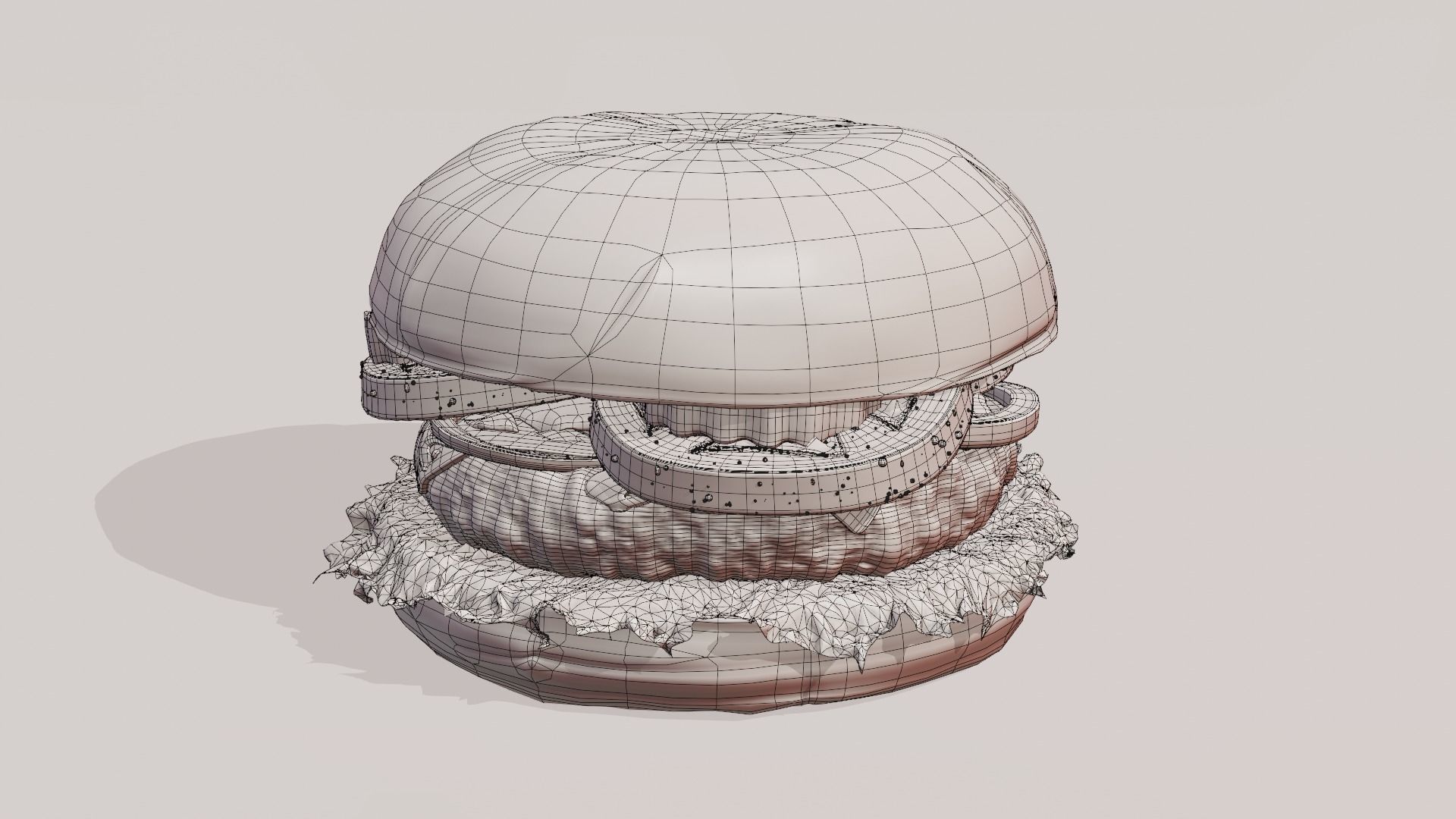 Cheeseburger hamburger with lettuce and tomatoes Low-poly 3D model_29