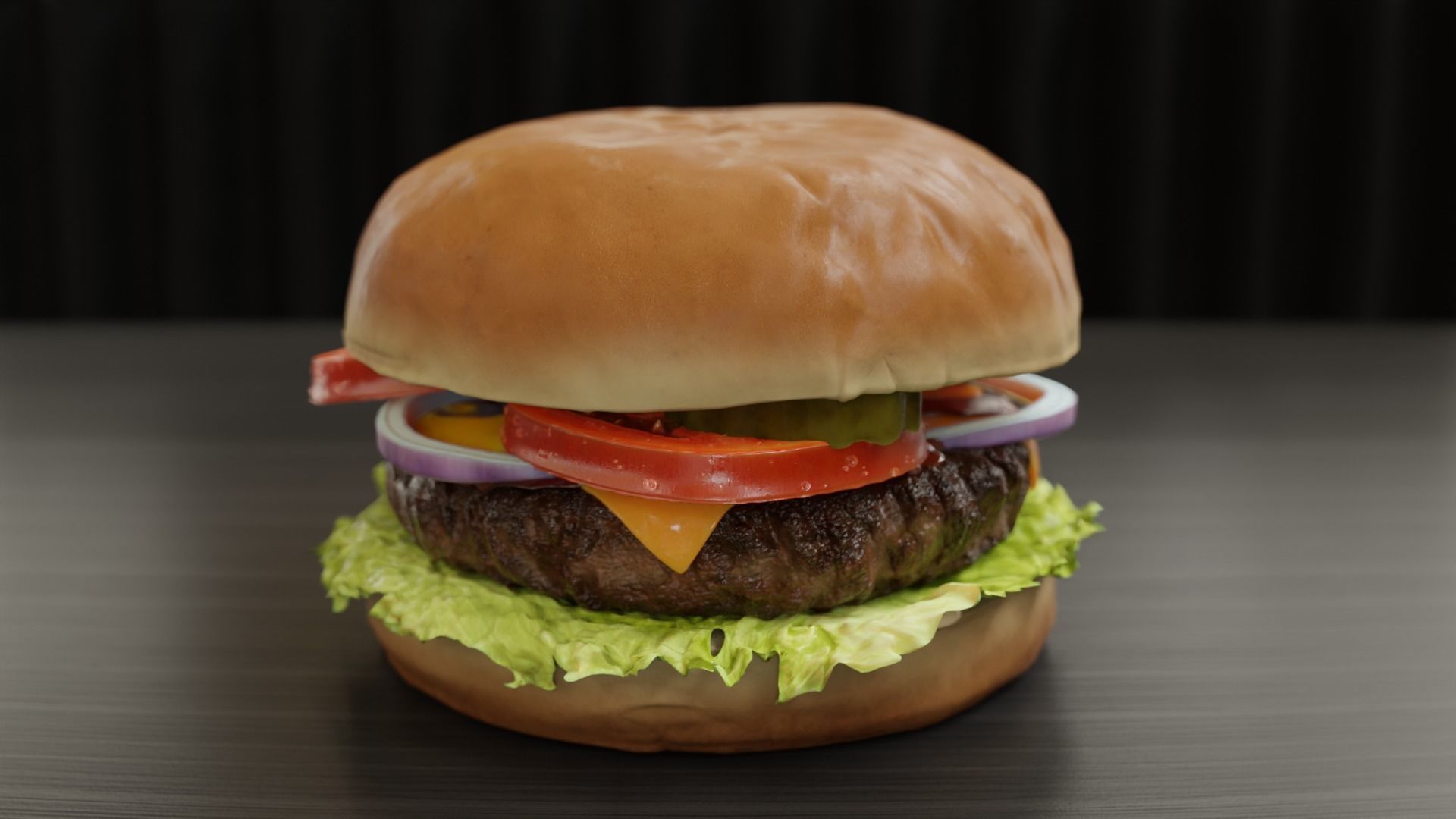 Cheeseburger hamburger with lettuce and tomatoes Low-poly 3D model_5