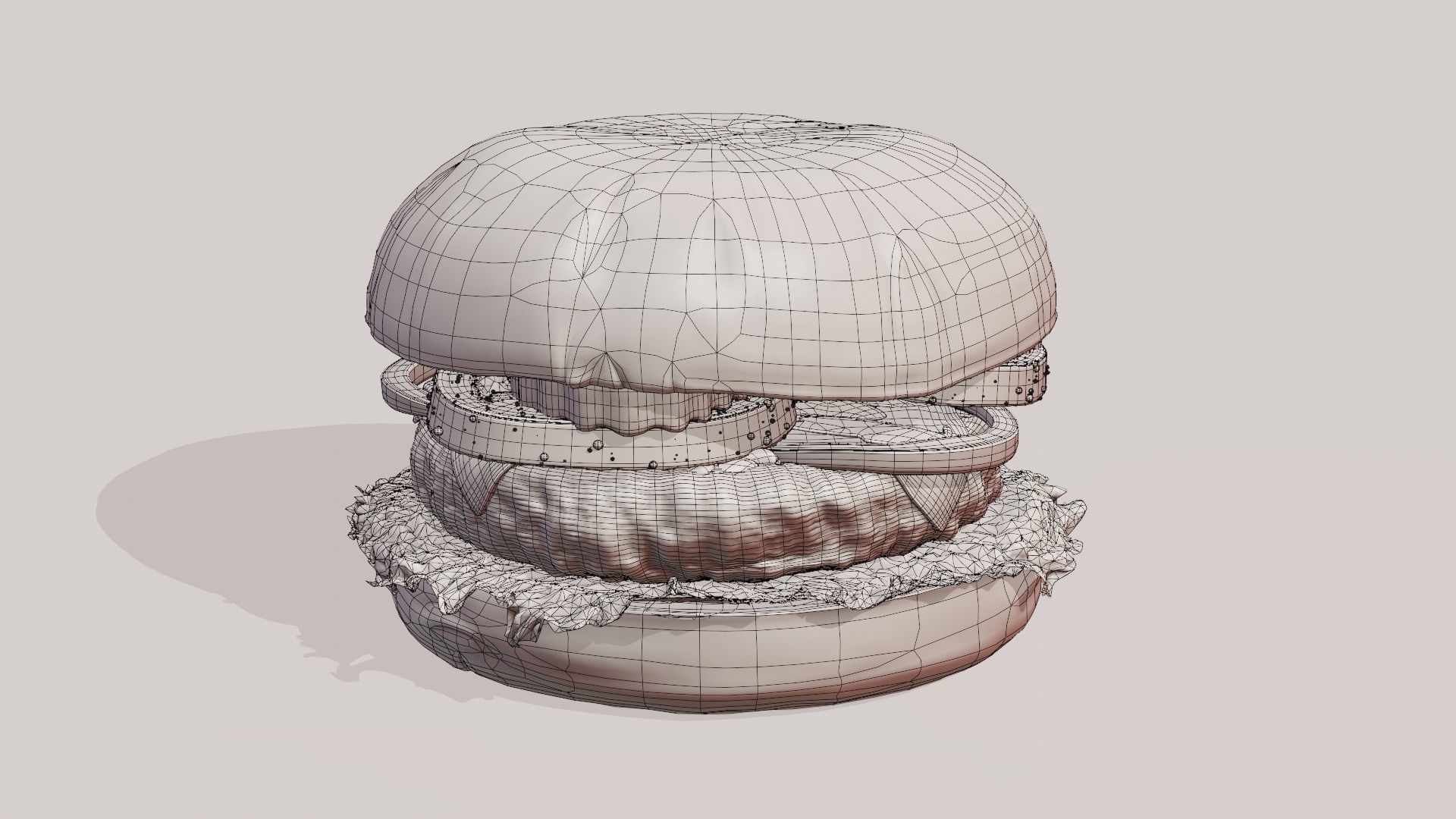 Cheeseburger hamburger with lettuce and tomatoes Low-poly 3D model_21