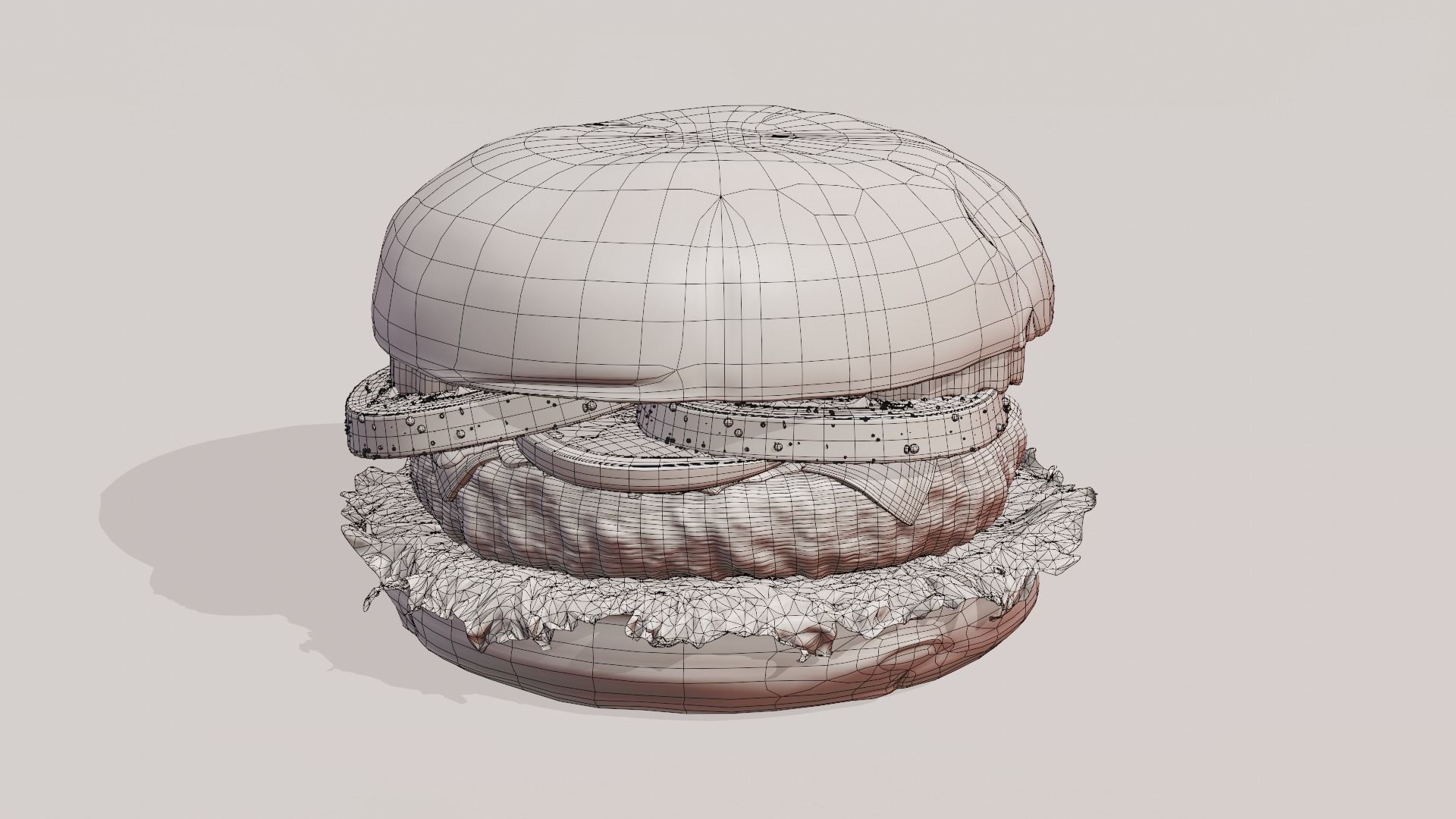 Cheeseburger hamburger with lettuce and tomatoes Low-poly 3D model_25