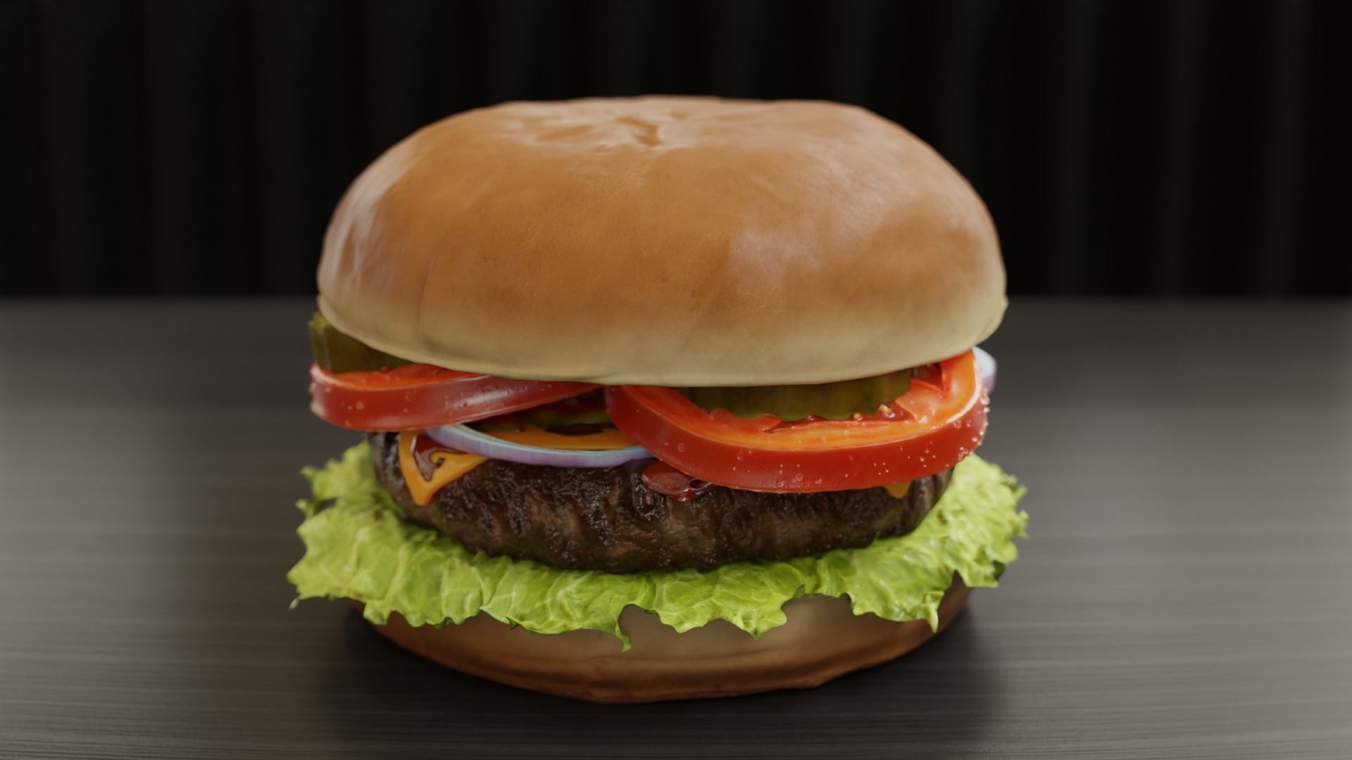Cheeseburger hamburger with lettuce and tomatoes Low-poly 3D model_12