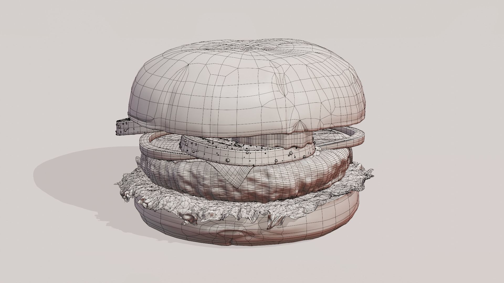 Cheeseburger hamburger with lettuce and tomatoes Low-poly 3D model_23