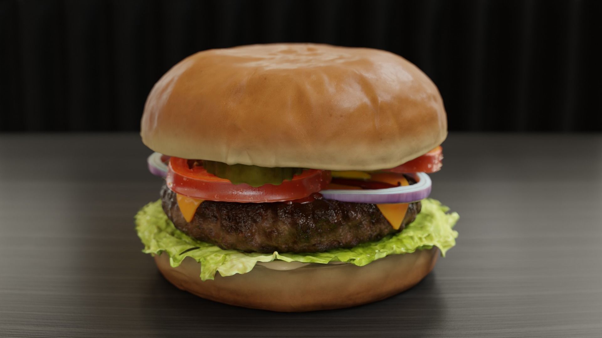 Cheeseburger hamburger with lettuce and tomatoes Low-poly 3D model_3