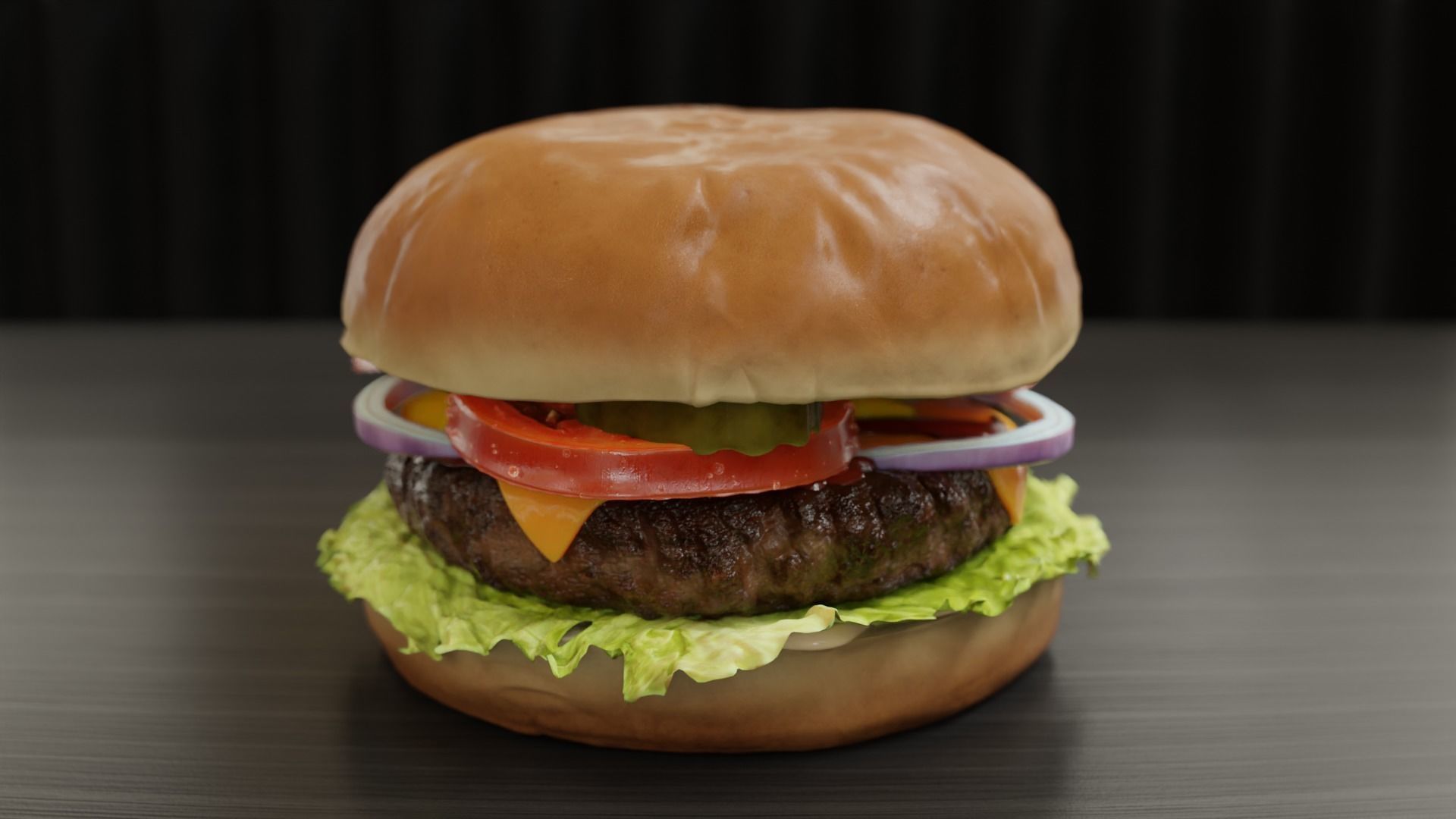 Cheeseburger hamburger with lettuce and tomatoes Low-poly 3D model_4