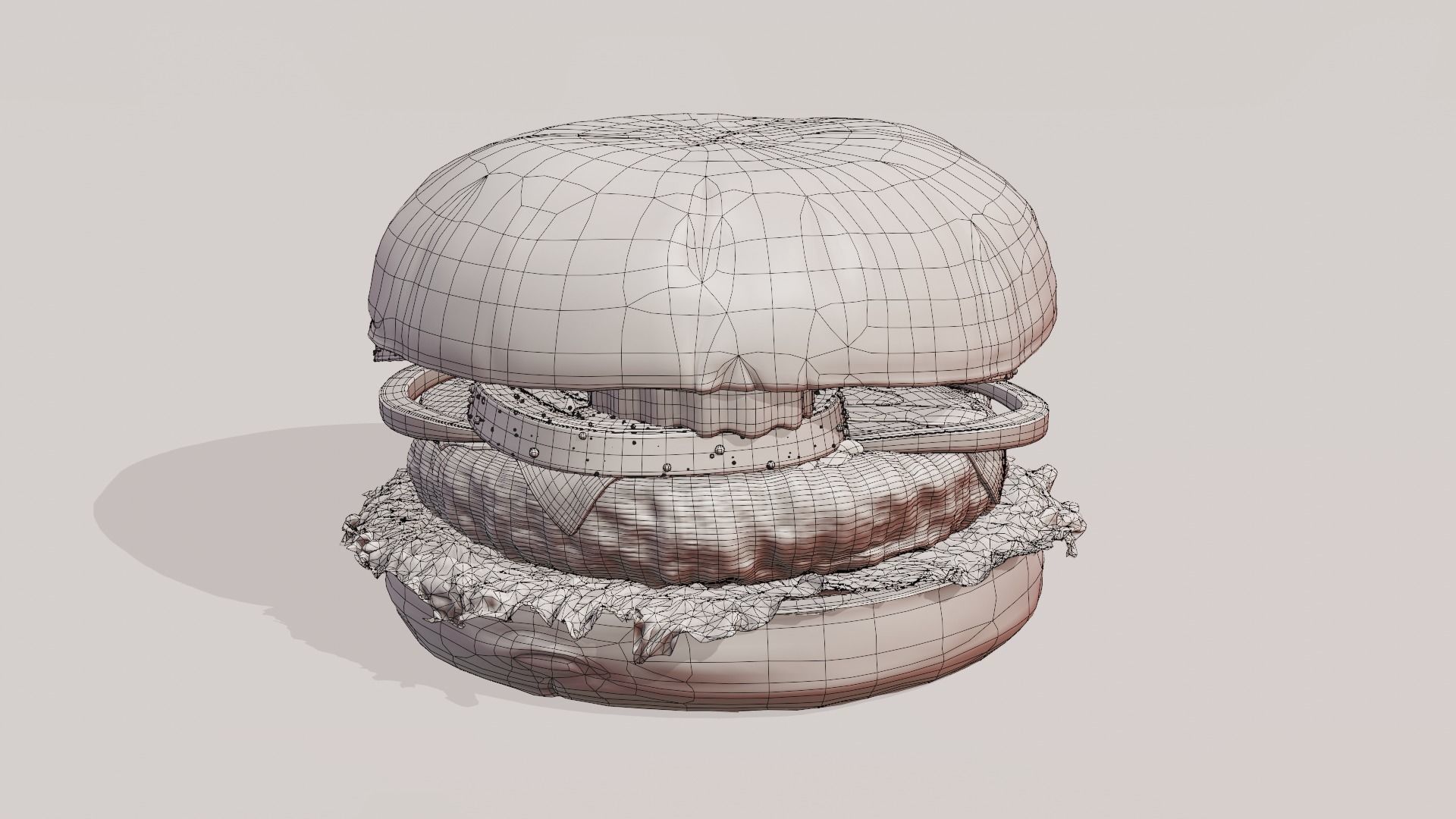 Cheeseburger hamburger with lettuce and tomatoes Low-poly 3D model_22