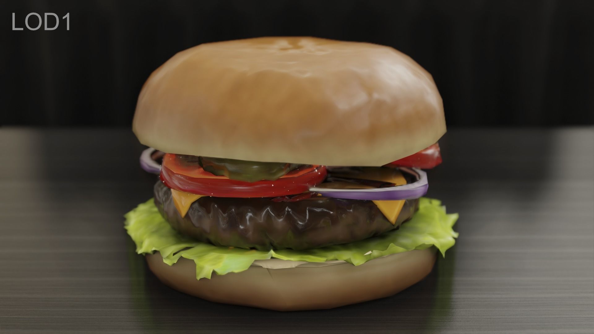 Cheeseburger hamburger with lettuce and tomatoes Low-poly 3D model_39