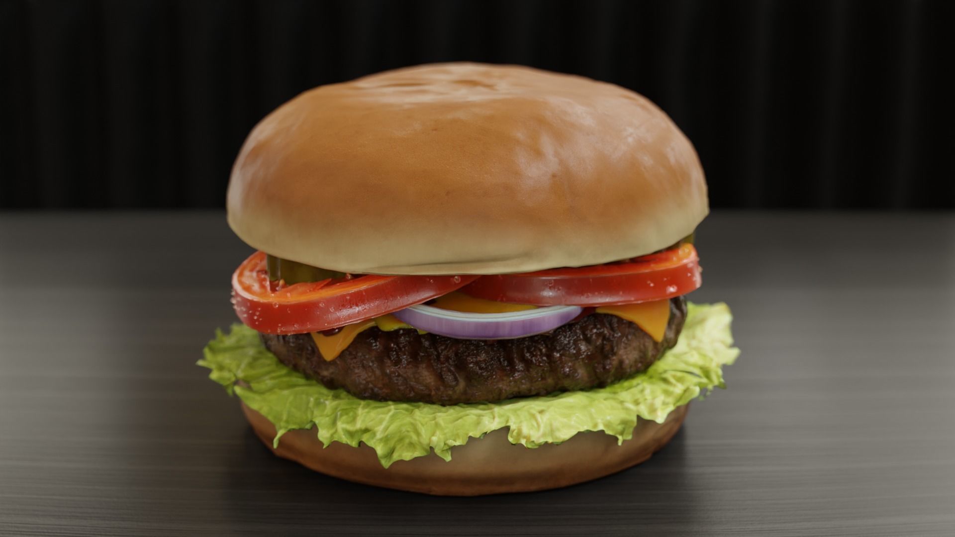 Cheeseburger hamburger with lettuce and tomatoes Low-poly 3D model_8