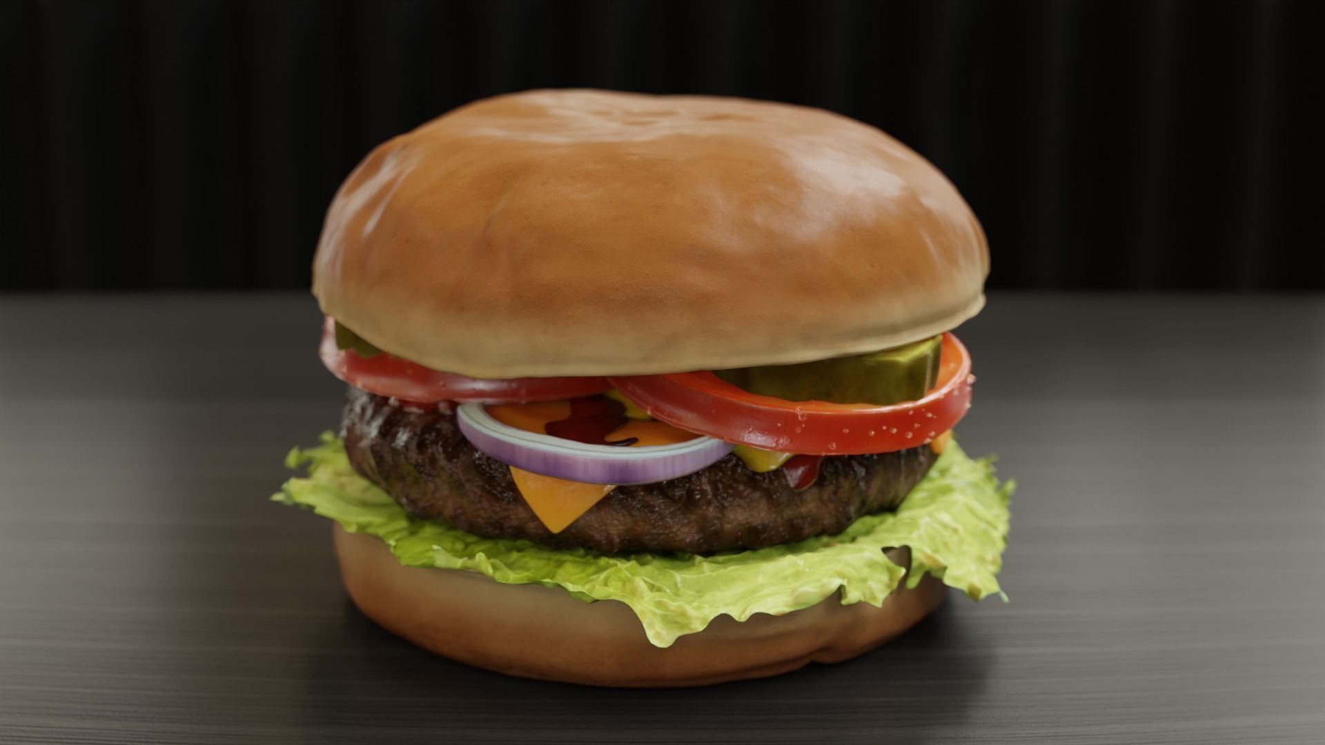 Cheeseburger hamburger with lettuce and tomatoes Low-poly 3D model_18