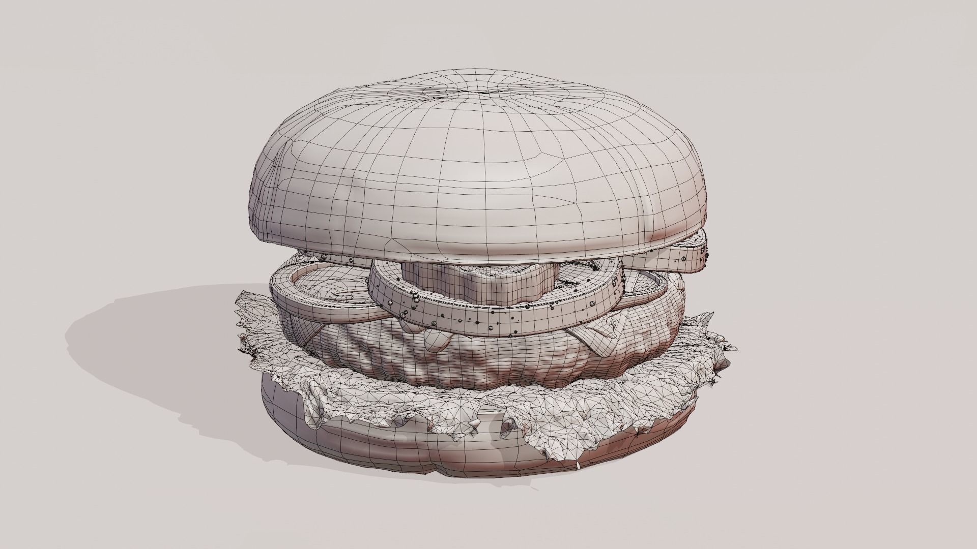 Cheeseburger hamburger with lettuce and tomatoes Low-poly 3D model_34
