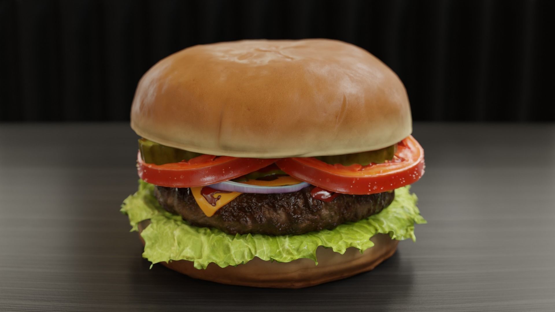 Cheeseburger hamburger with lettuce and tomatoes Low-poly 3D model_13
