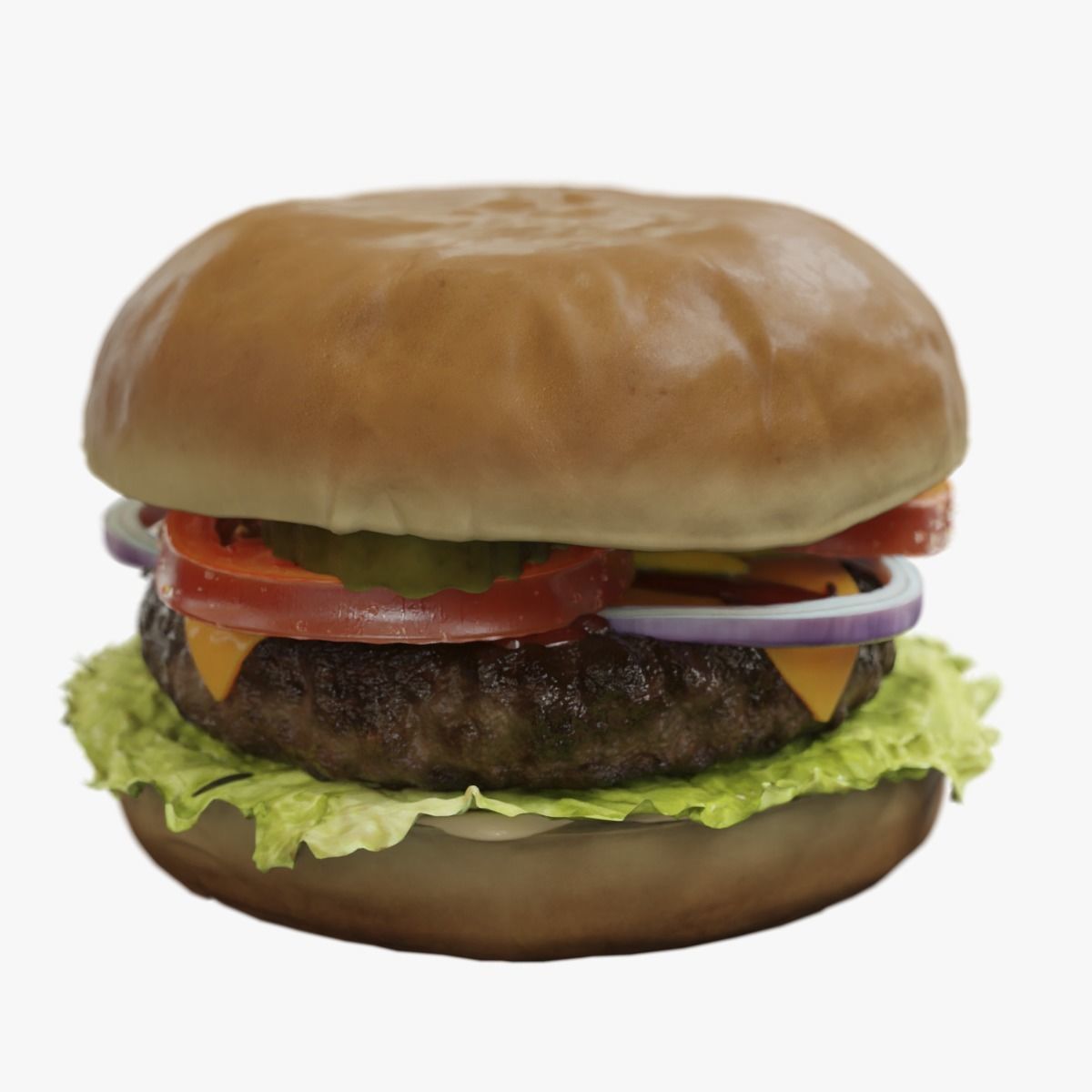 Cheeseburger hamburger with lettuce and tomatoes Low-poly 3D model_2