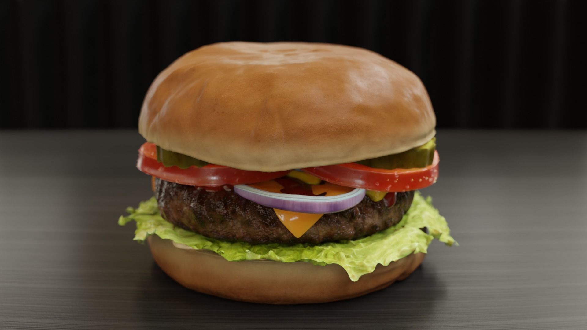 Cheeseburger hamburger with lettuce and tomatoes Low-poly 3D model_19
