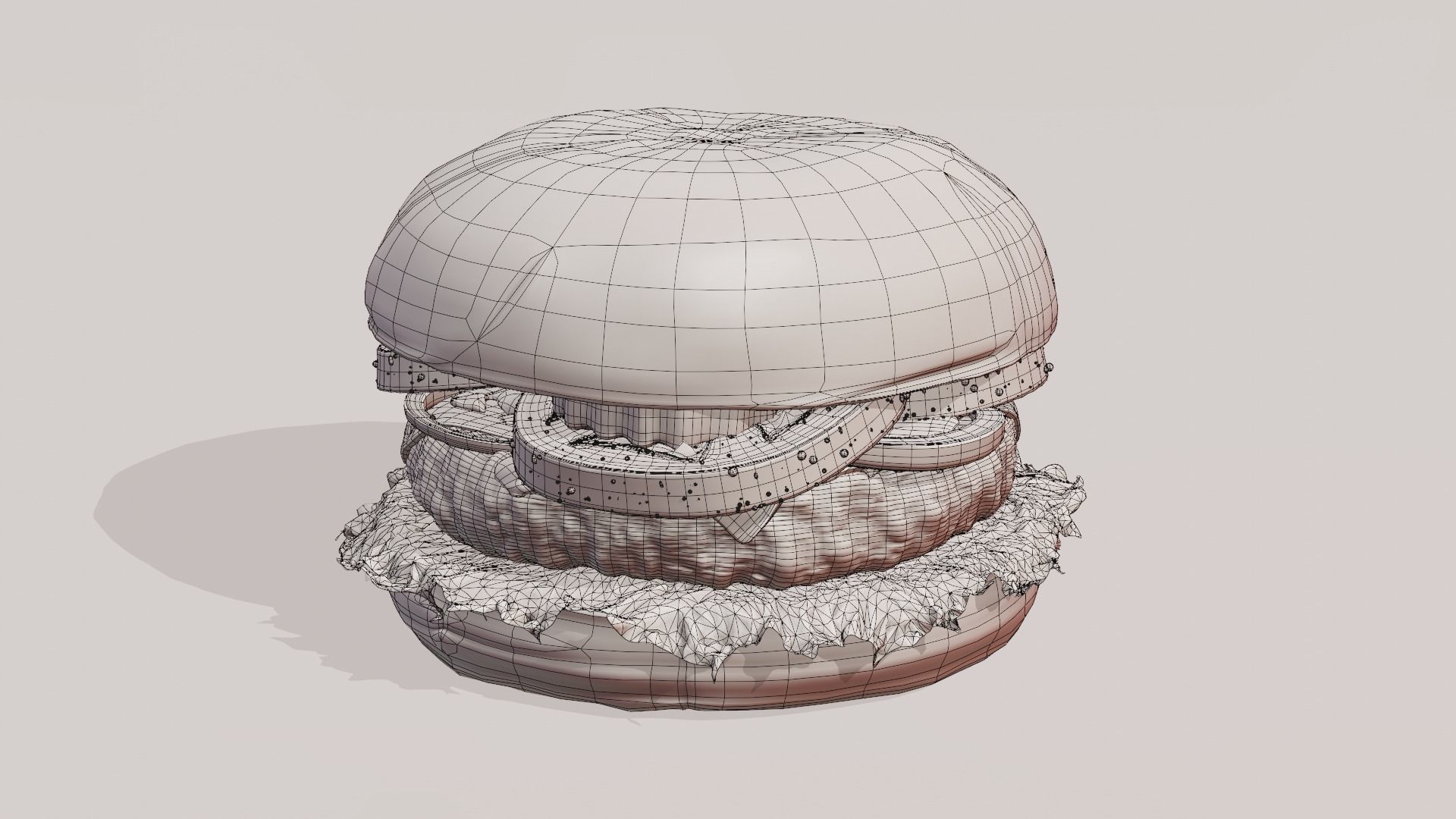 Cheeseburger hamburger with lettuce and tomatoes Low-poly 3D model_28