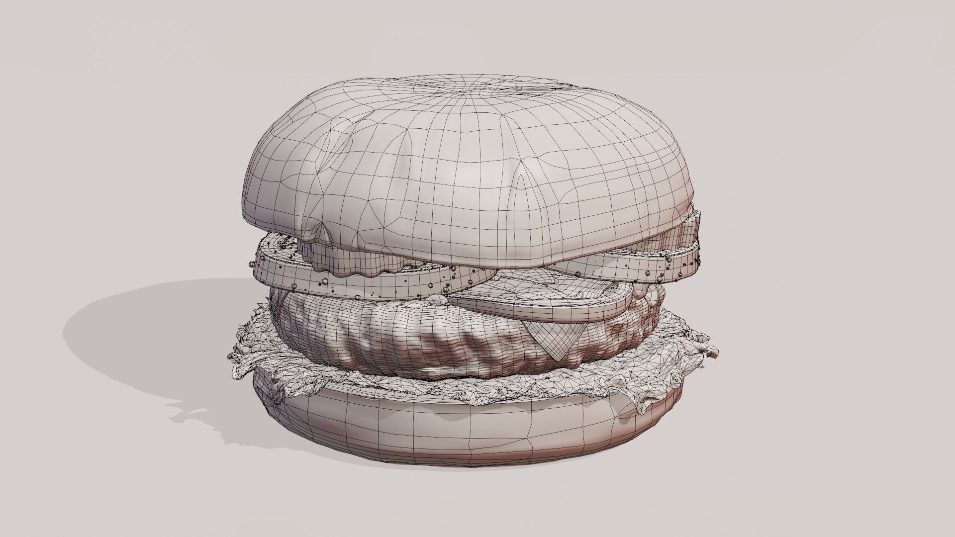 Cheeseburger hamburger with lettuce and tomatoes Low-poly 3D model_38