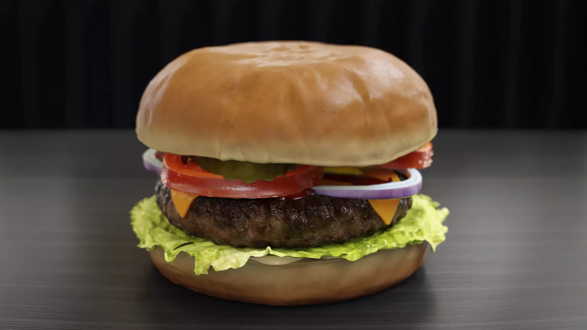 Cheeseburger hamburger with lettuce and tomatoes Low-poly 3D model_0