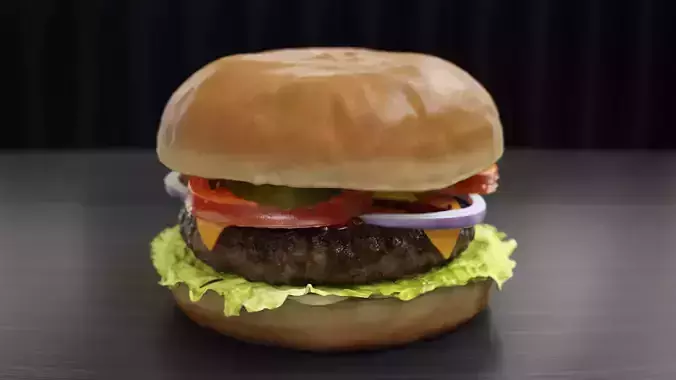 Cheeseburger hamburger with lettuce and tomatoes Low-poly 3D model