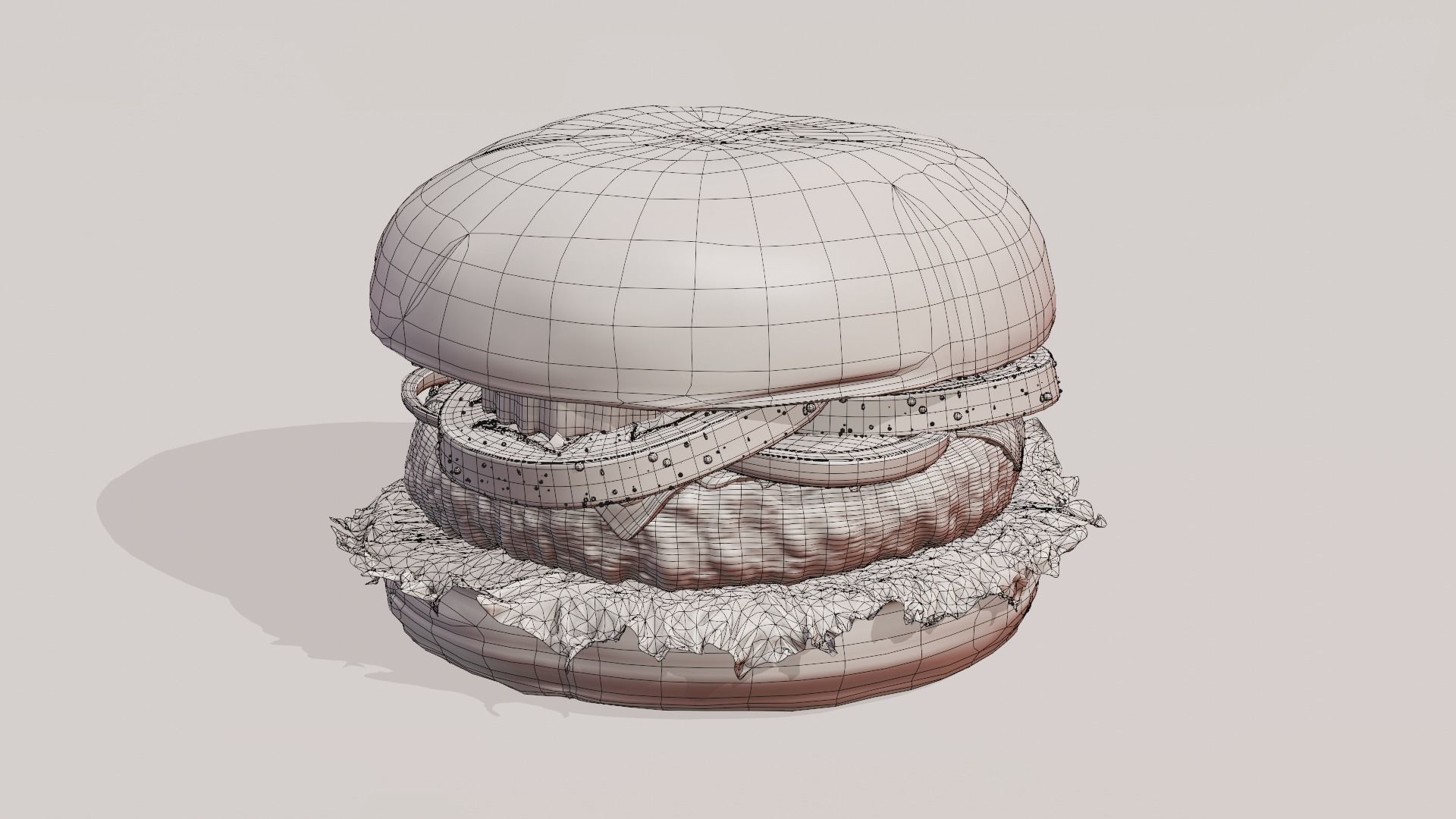 Cheeseburger hamburger with lettuce and tomatoes Low-poly 3D model_27