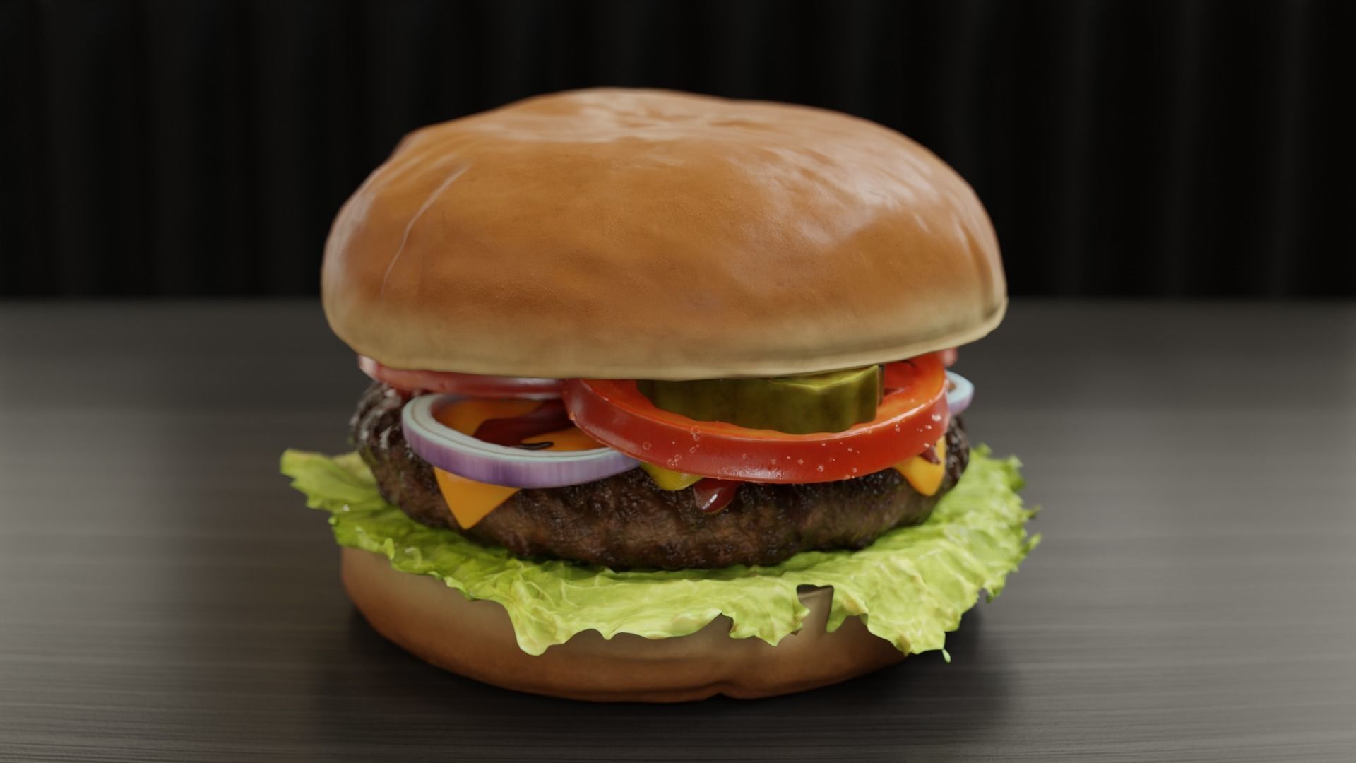 Cheeseburger hamburger with lettuce and tomatoes Low-poly 3D model_17