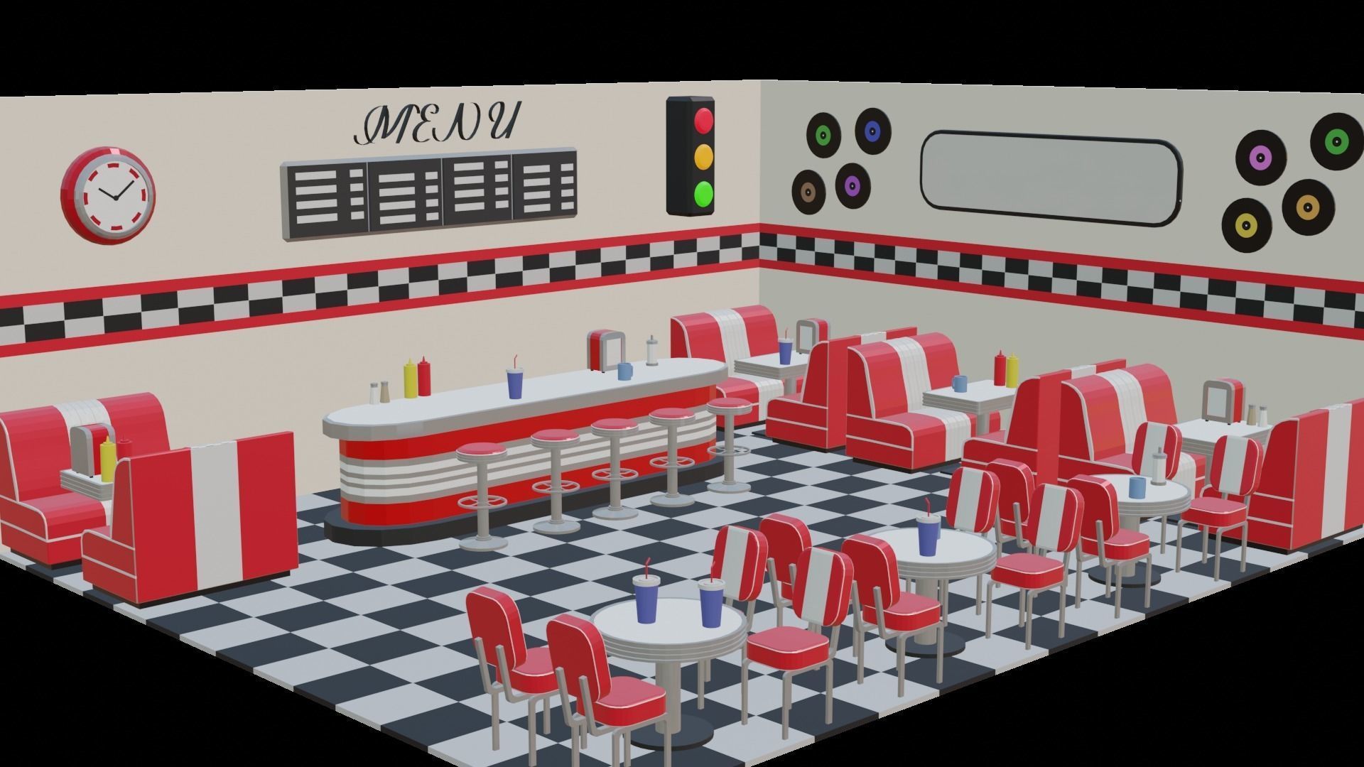 Diner chair Low-poly 3D model_8