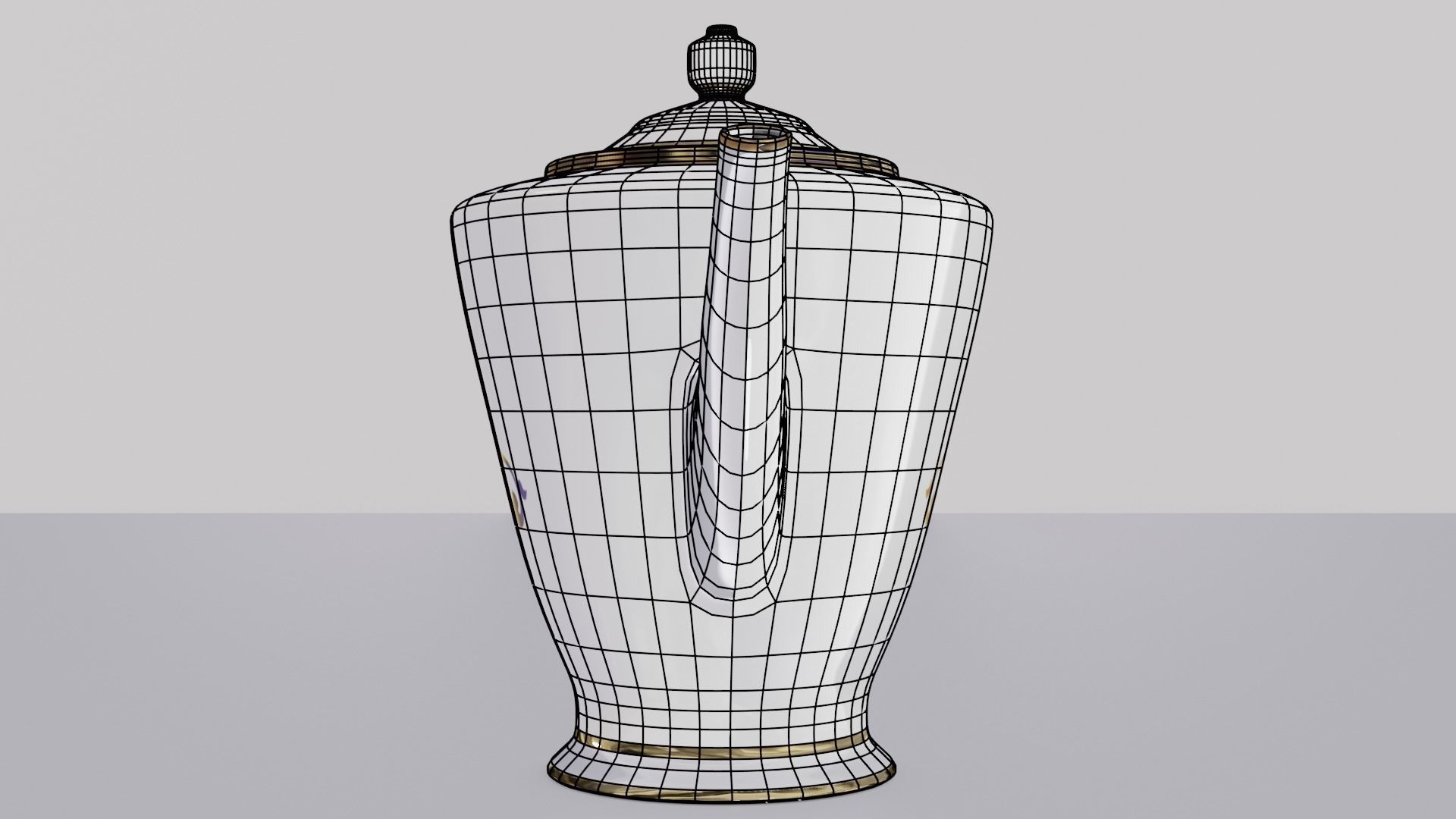 Teapot porcelain coffee pot with gold trim 3D model_2