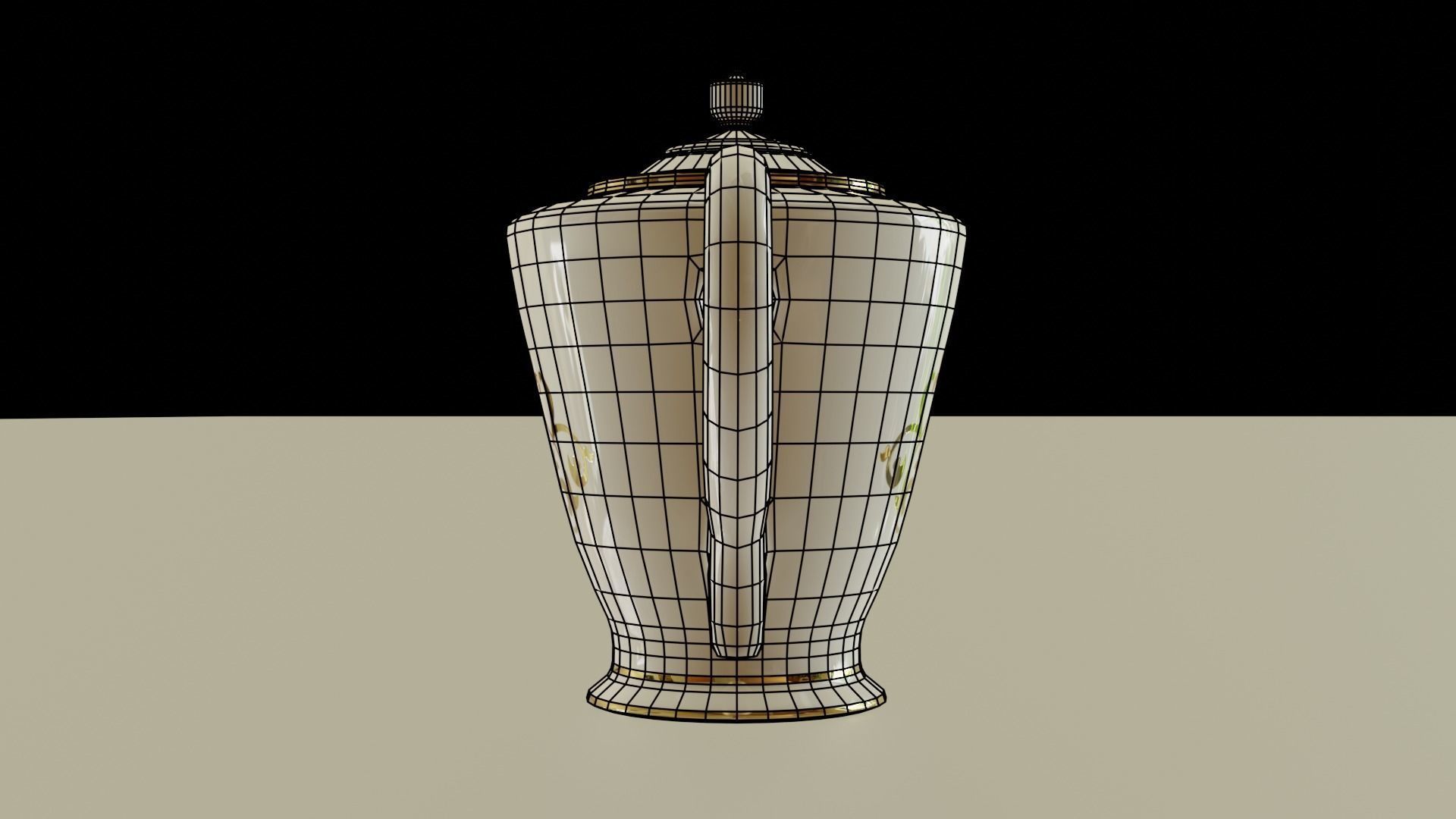Teapot porcelain coffee pot with gold trim 3D model_10